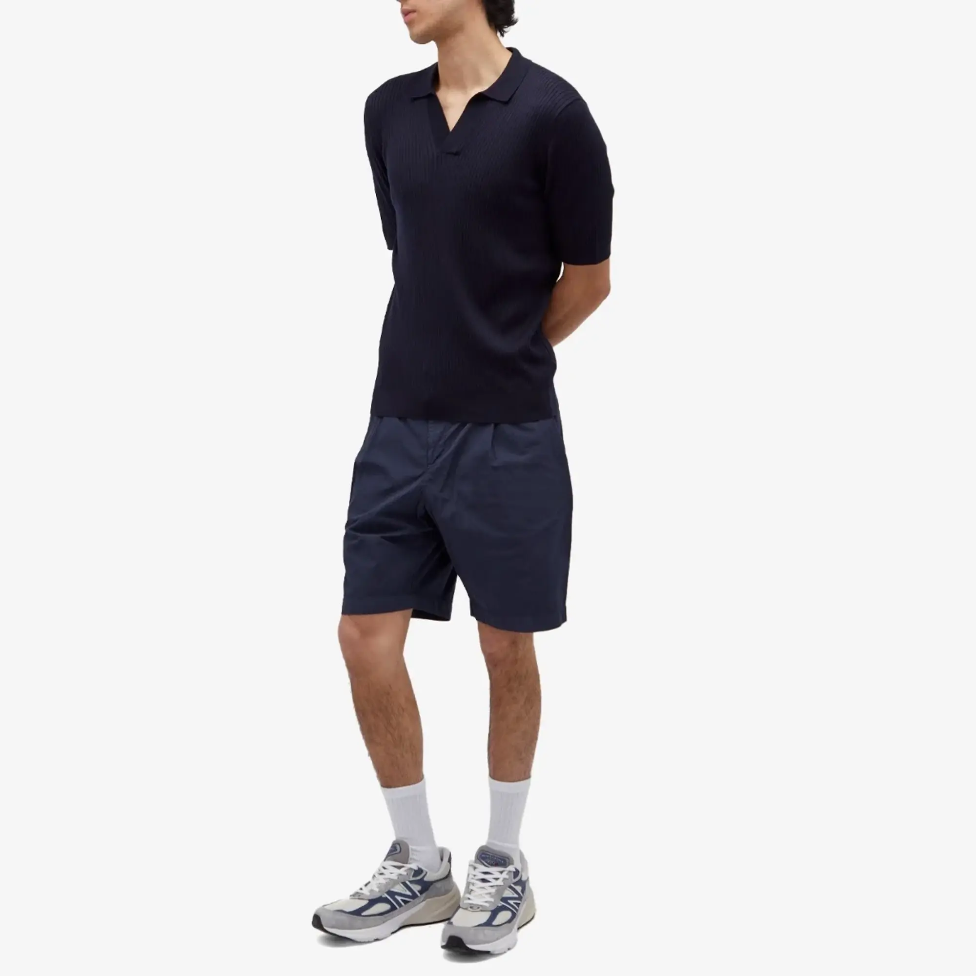 Sunspel Men's Fine Rib Polo Shirt Navy