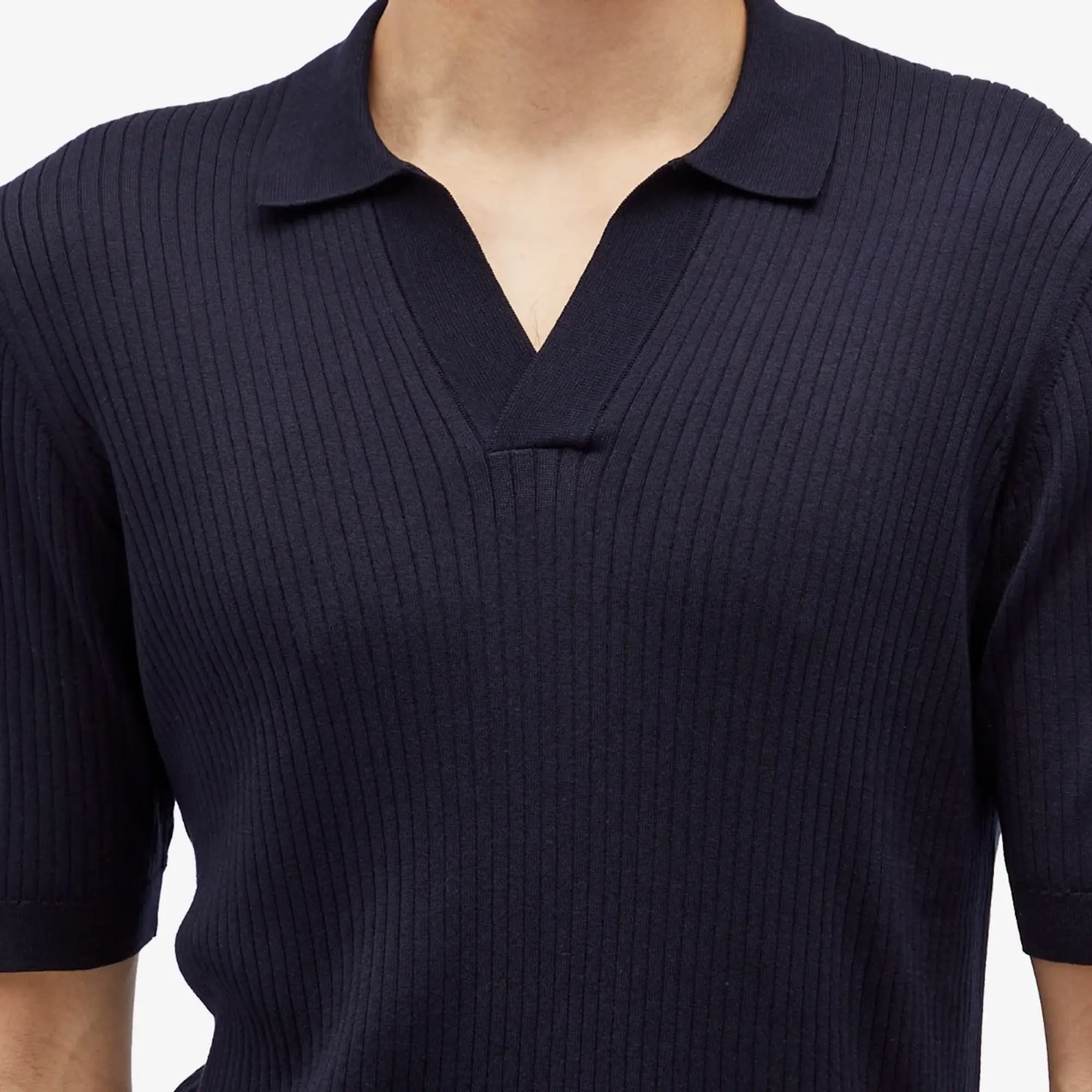 Sunspel Men's Fine Rib Polo Shirt Navy