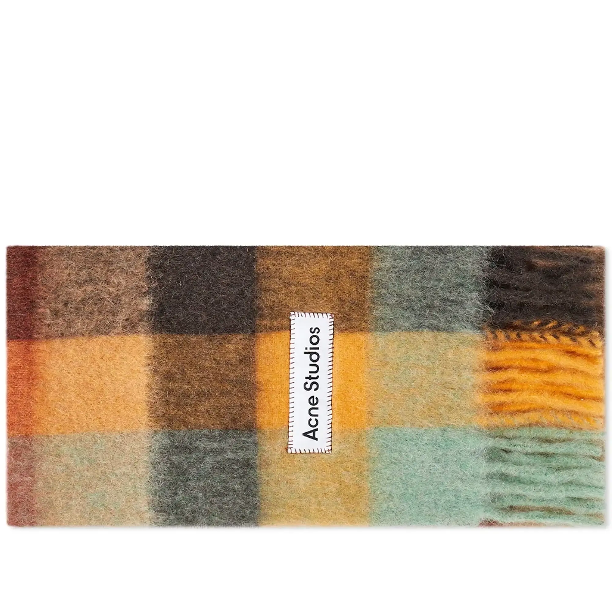 Acne Studios Men's Vally Check Scarf Chestnut Brown/Yellow/Green