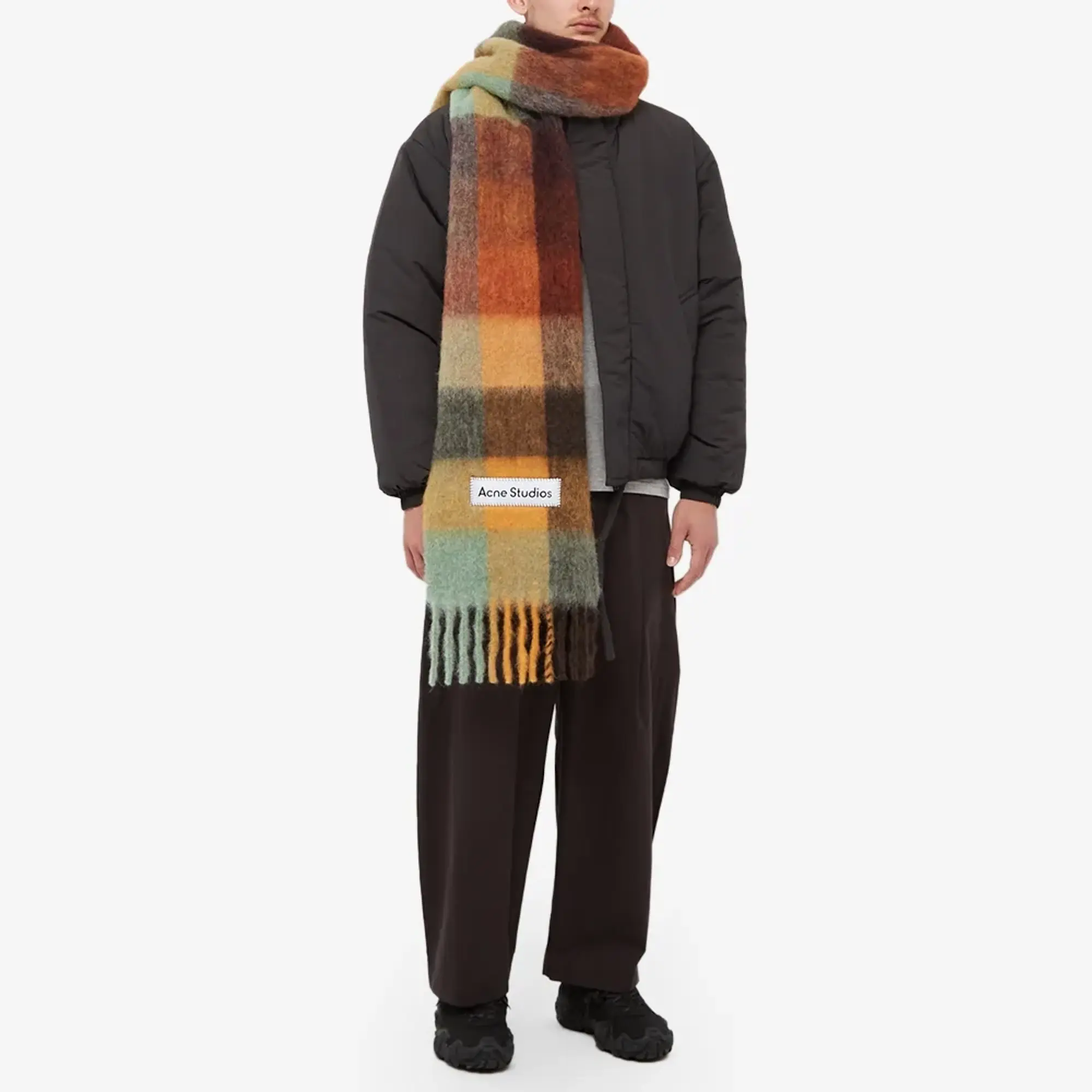 Acne Studios Men's Vally Check Scarf Chestnut Brown/Yellow/Green