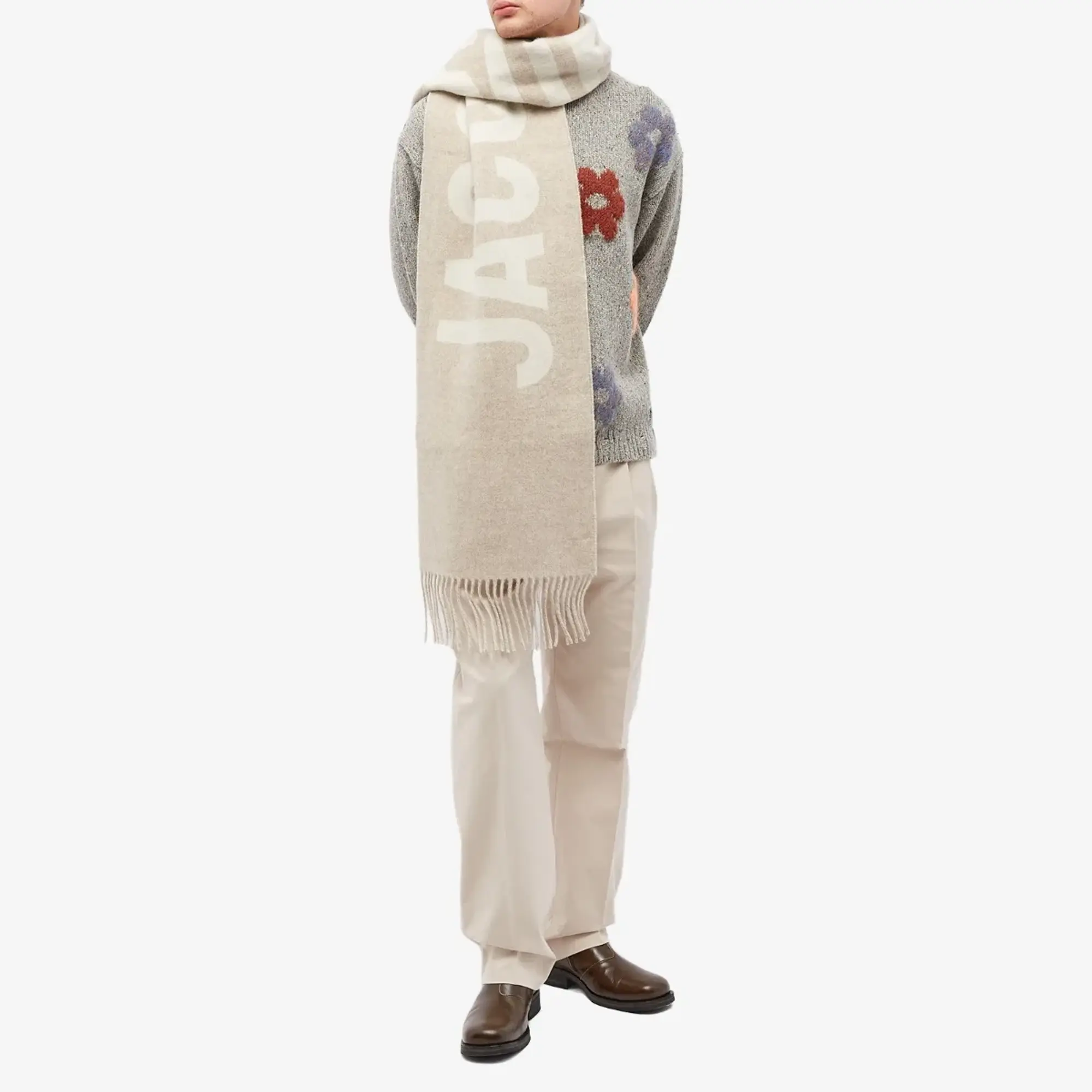 Jacquemus Men's Jacquard Logo Scarf Beige
