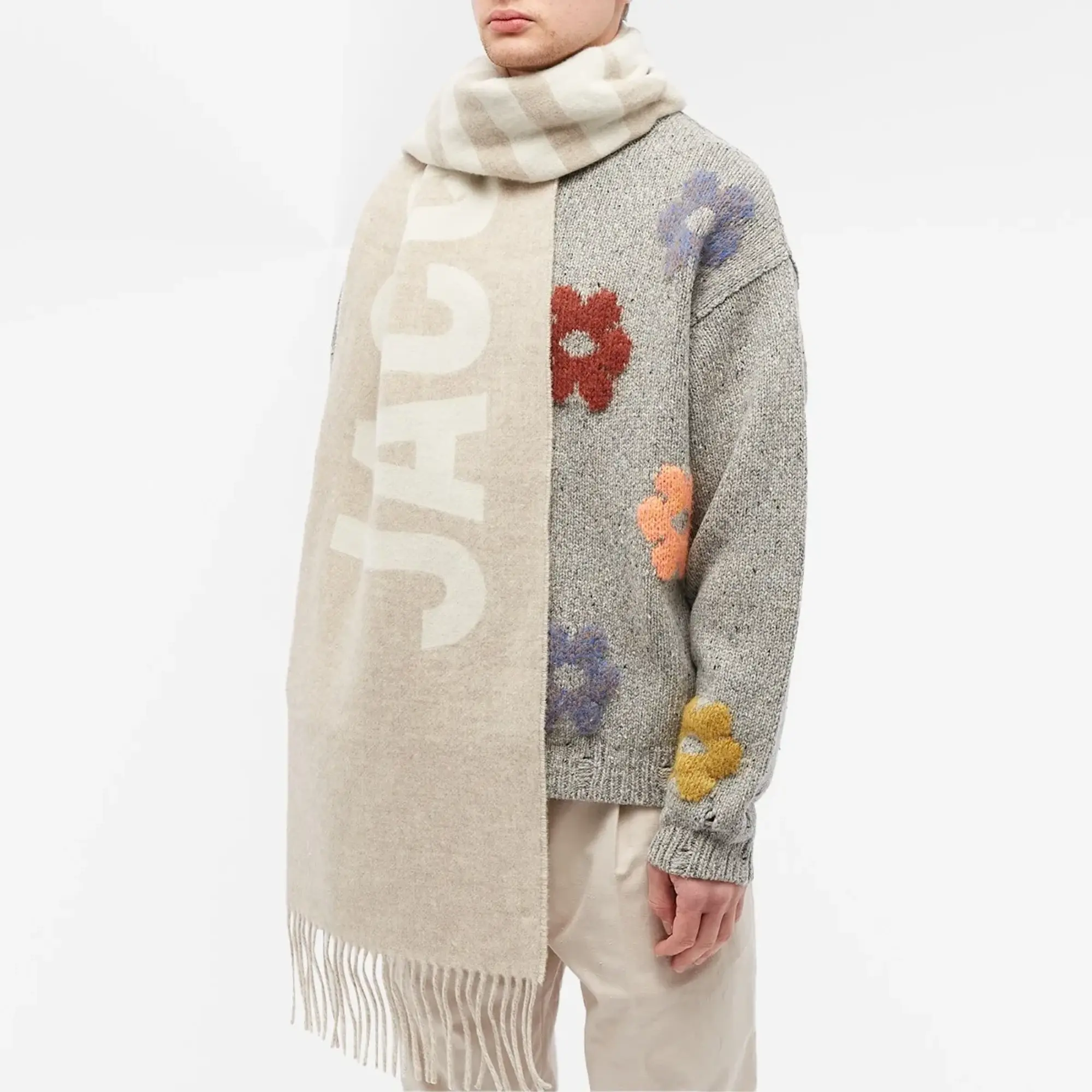 Jacquemus Men's Jacquard Logo Scarf Beige