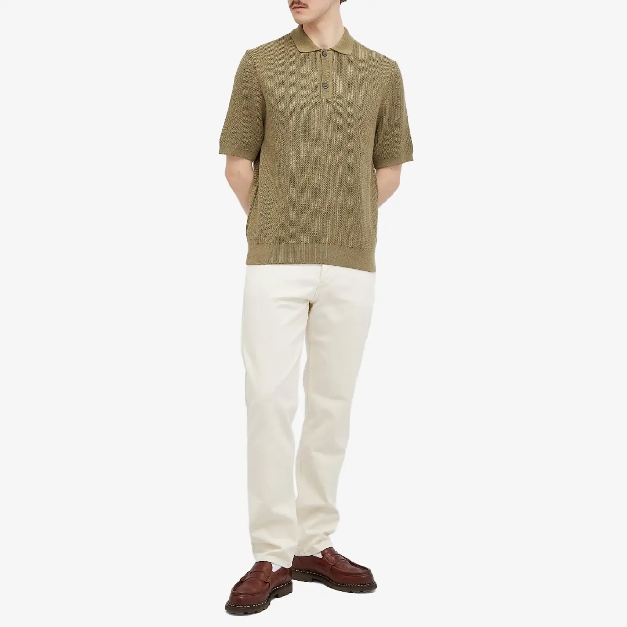 Sunspel Men's Melrose Knitted Polo Shirt Khaki
