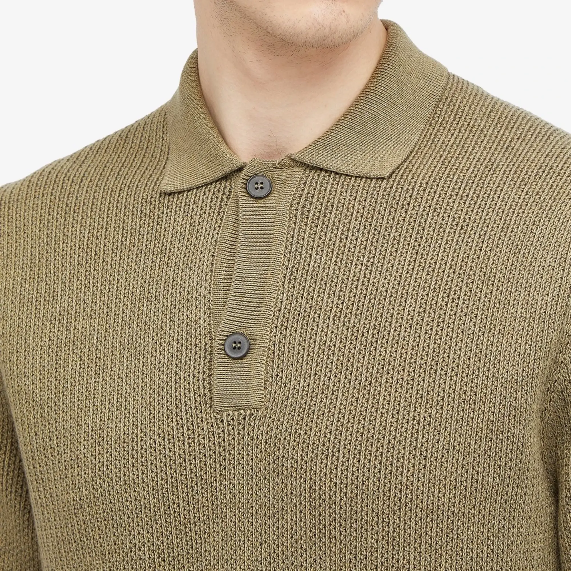 Sunspel Men's Melrose Knitted Polo Shirt Khaki