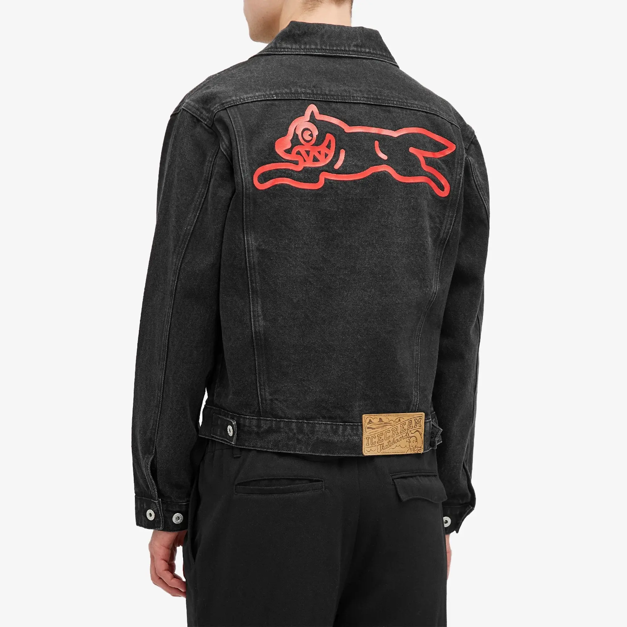 ICECREAM Men's Running Dog Denim Trucker Jacket Black