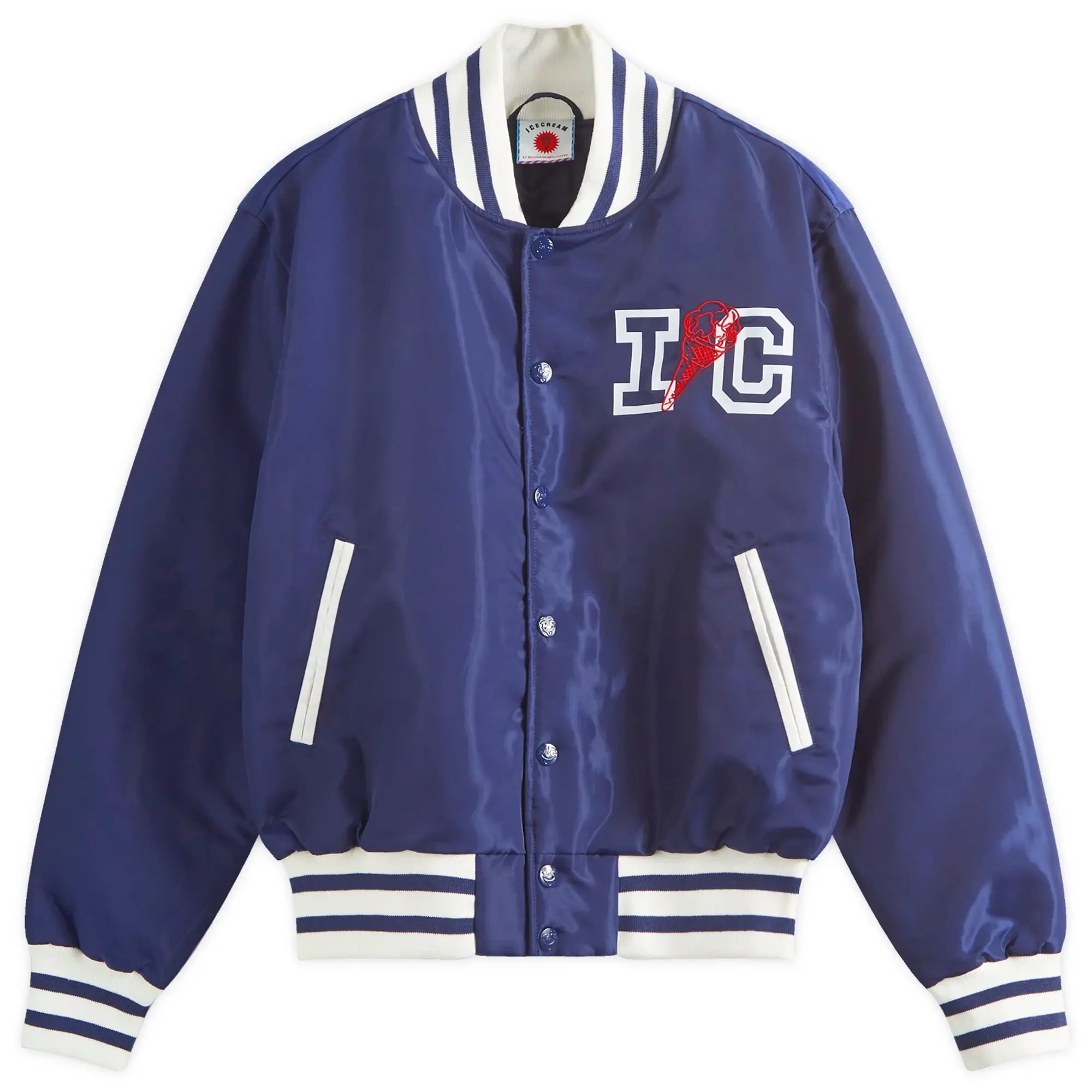 ICECREAM Men's IC Classic Satin Varsity Jacket Navy