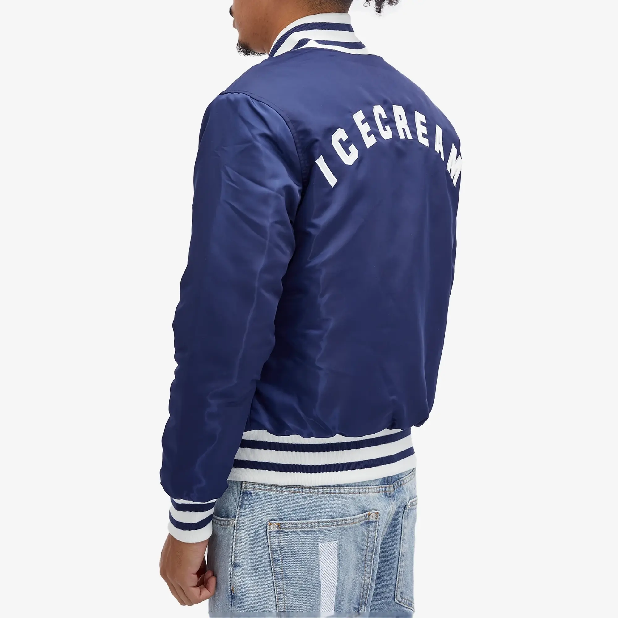 ICECREAM Men's IC Classic Satin Varsity Jacket Navy