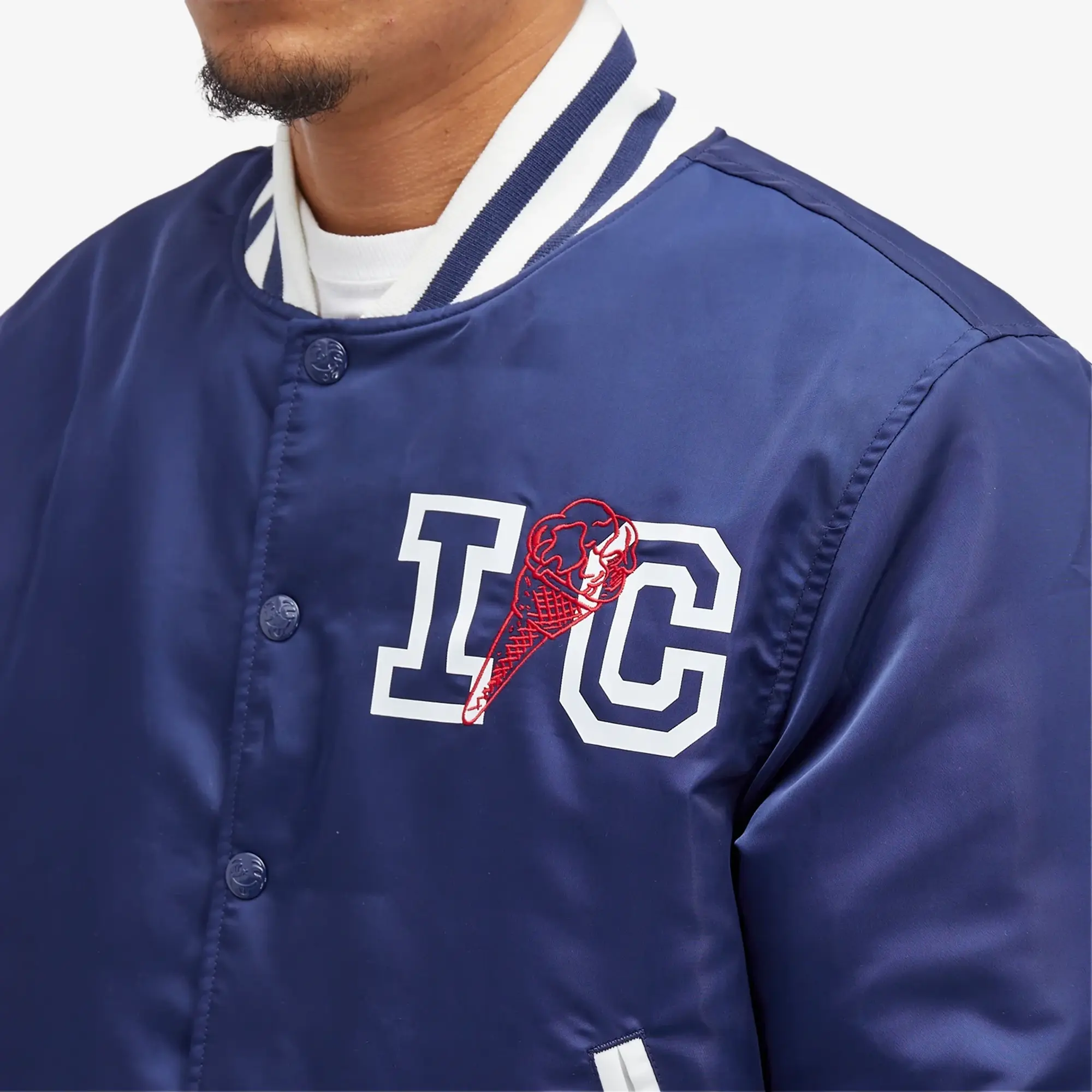 ICECREAM Men's IC Classic Satin Varsity Jacket Navy