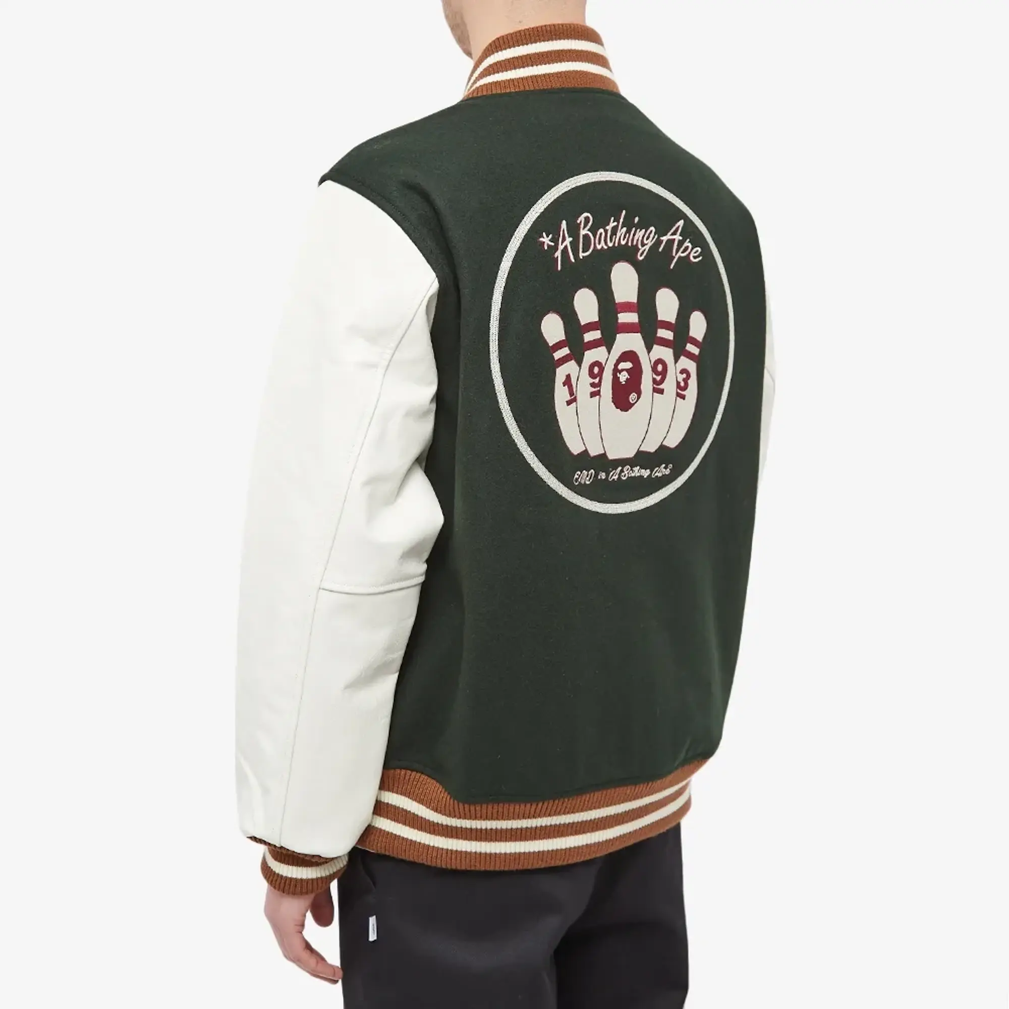 END. x A Bathing Ape Men's 'Bowling' Varsity Jacket Green
