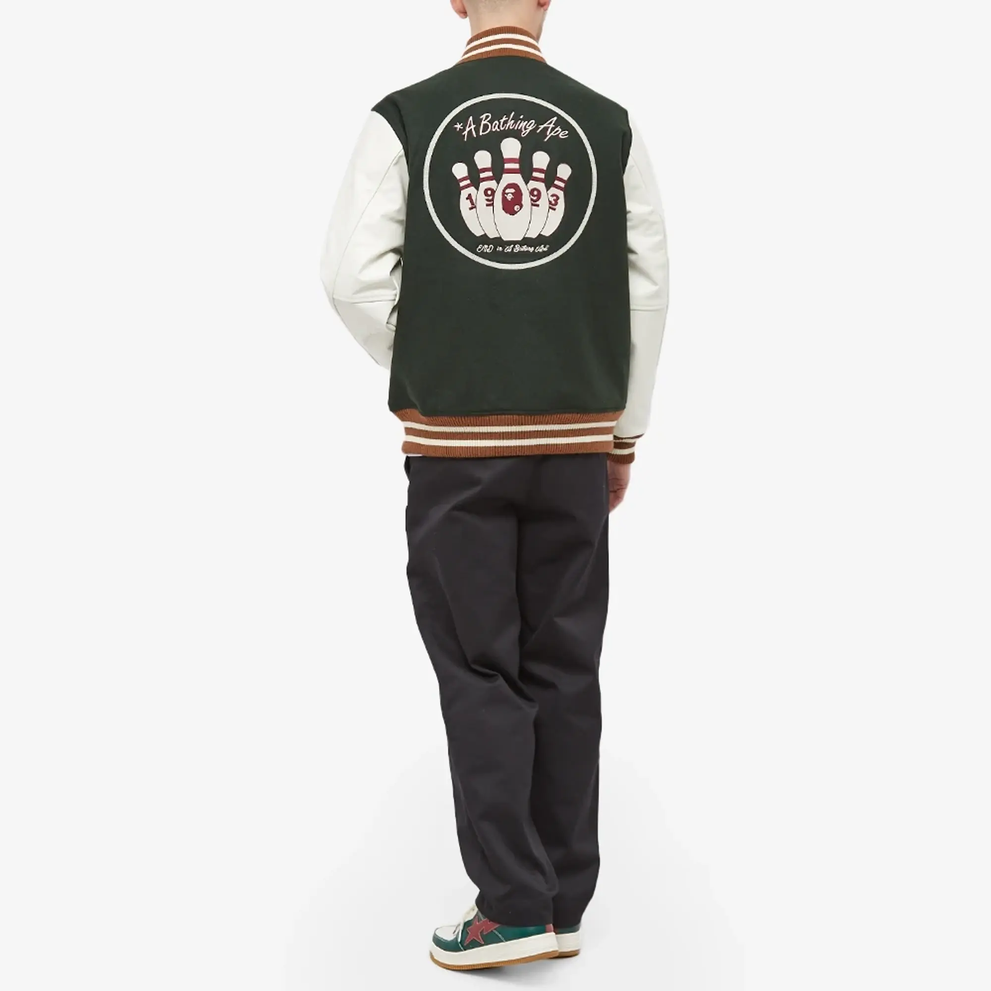 END. x A Bathing Ape Men's 'Bowling' Varsity Jacket Green