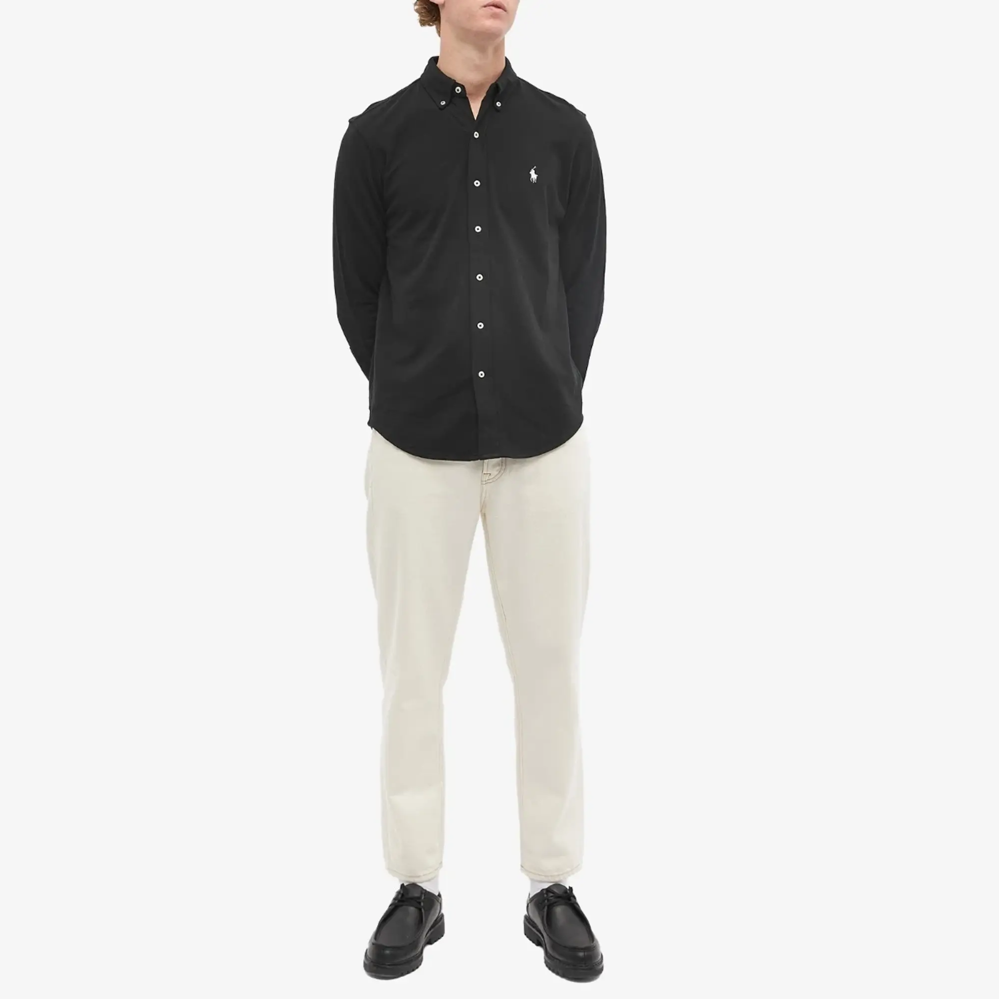 Polo Ralph Lauren Men's Pique Button Down Oxford Shirt Polo Black