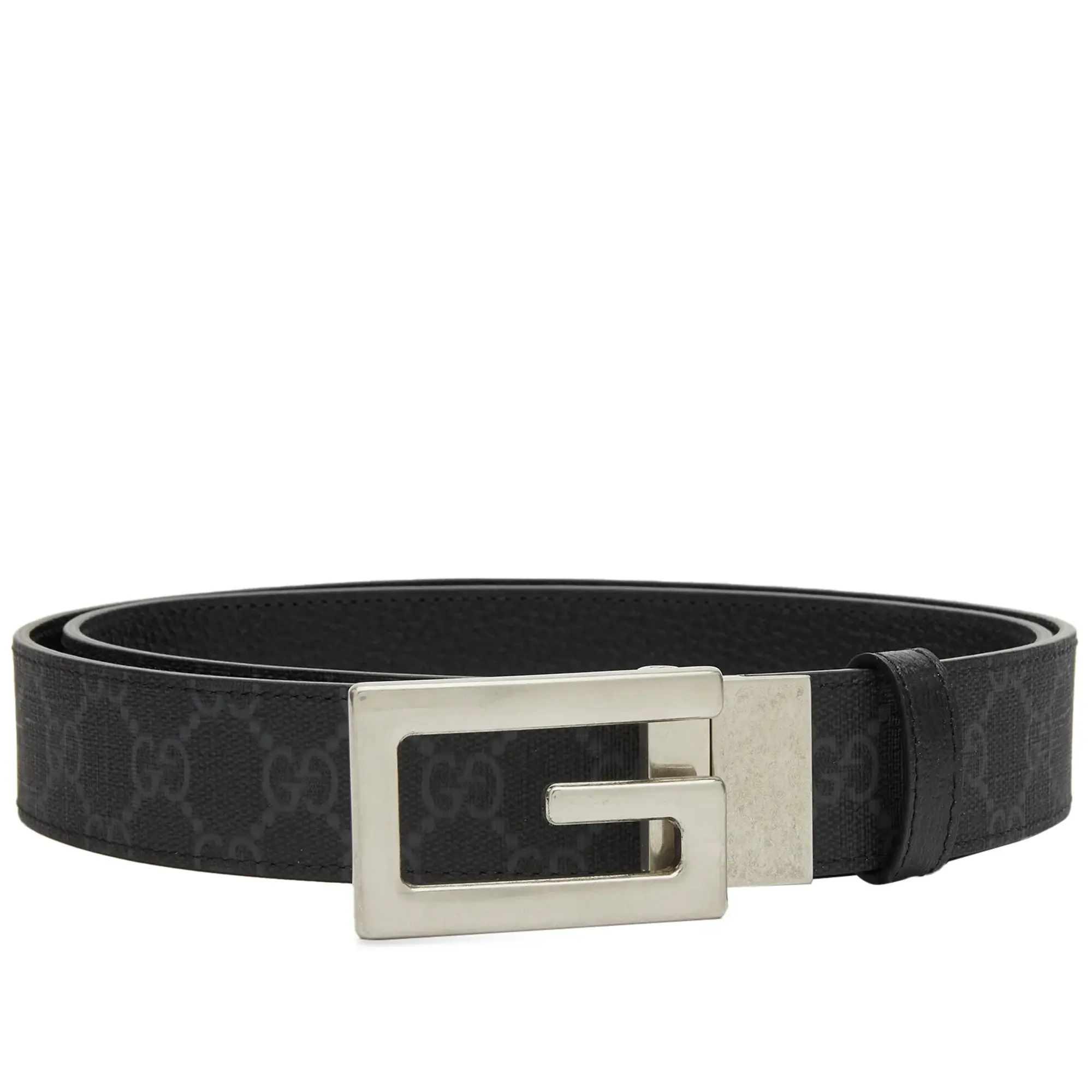 Gucci Men's G Cube GG Supreme Belt Silver/Black