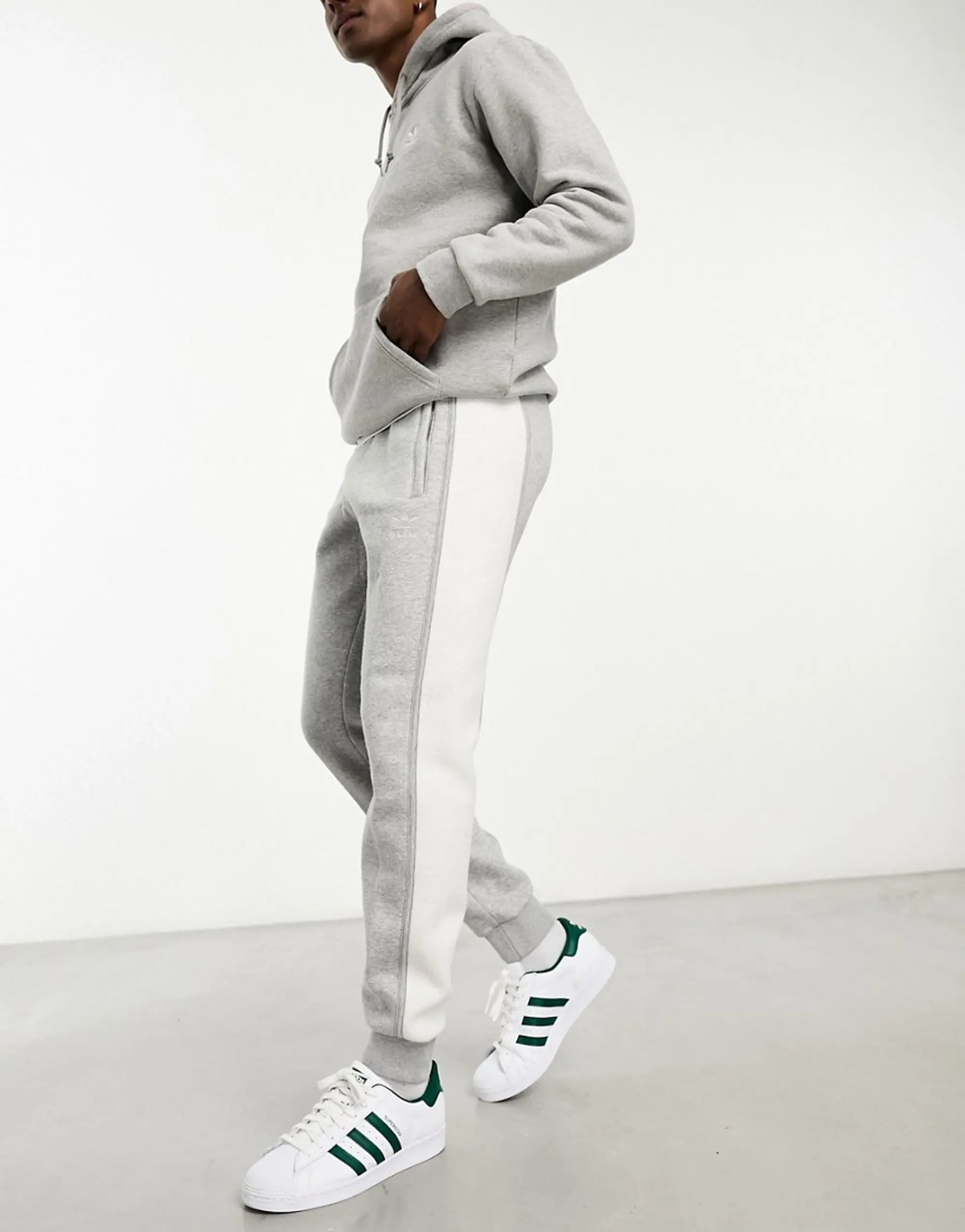 Adidas Originals Essentials+ Small Logo Cut And Sew Joggers In Grey Marl