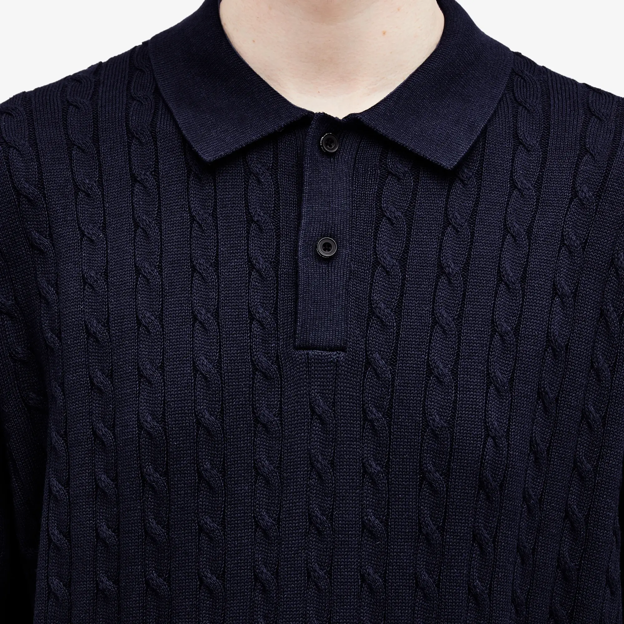 Beams Plus Men's Cable Knit Polo Navy