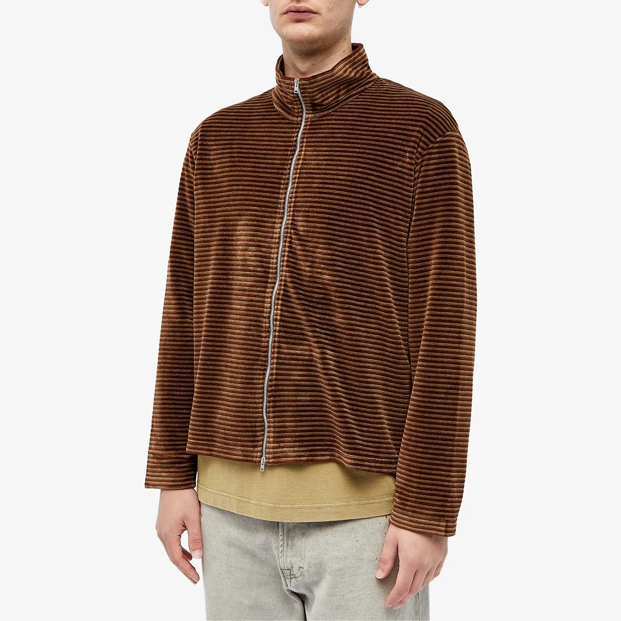 Our Legacy Men's Shrunken Fullzip Polo Scoobie Stripe Velour