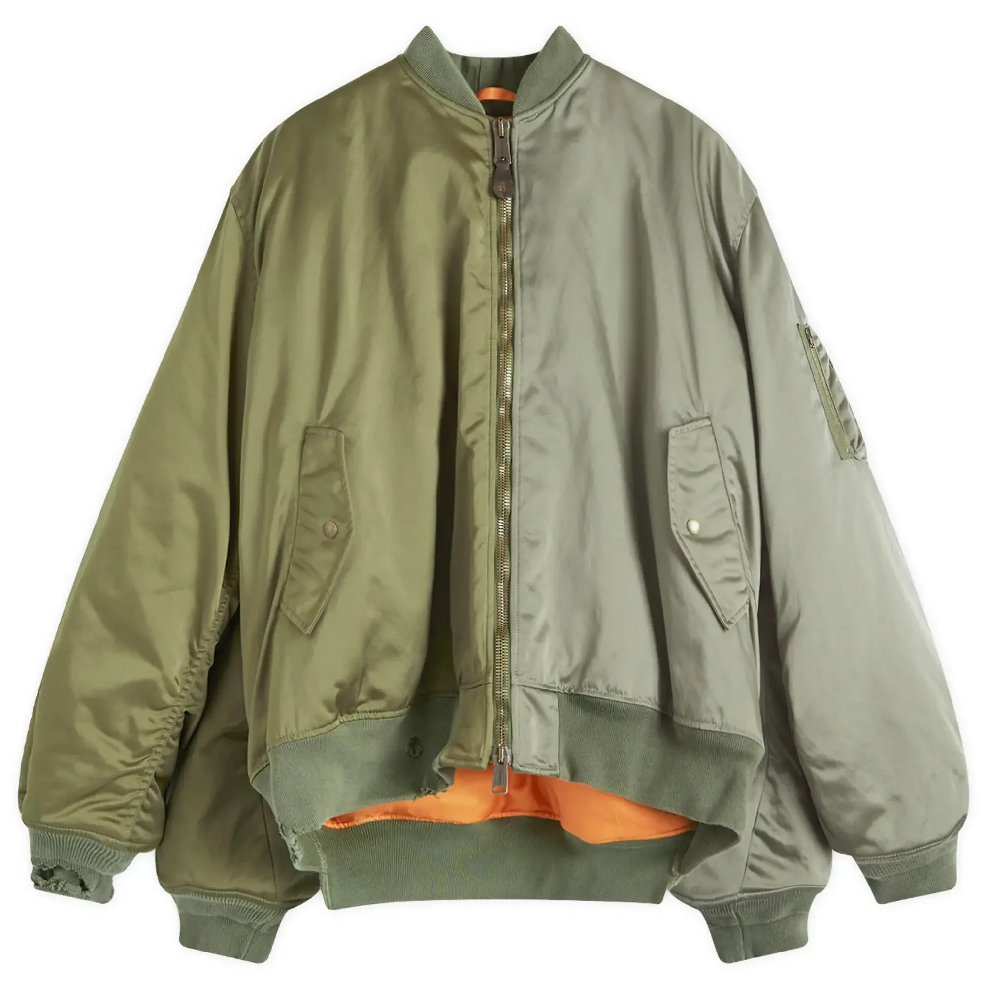 Balenciaga Men's Oversized Double Sleeve Bomber Military Khaki