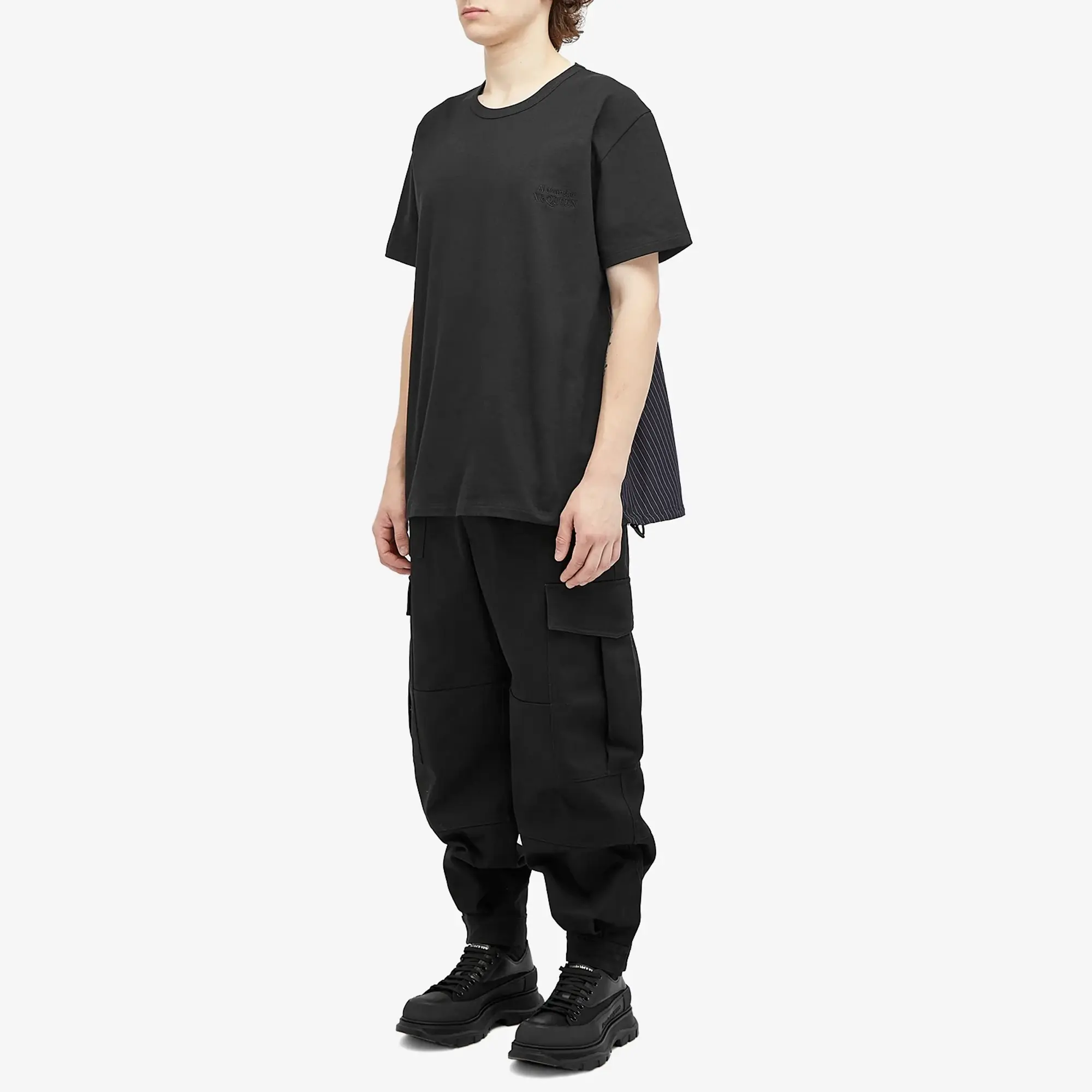 Alexander McQueen Men's Pinstripe Back Hybrid T-Shirt Black