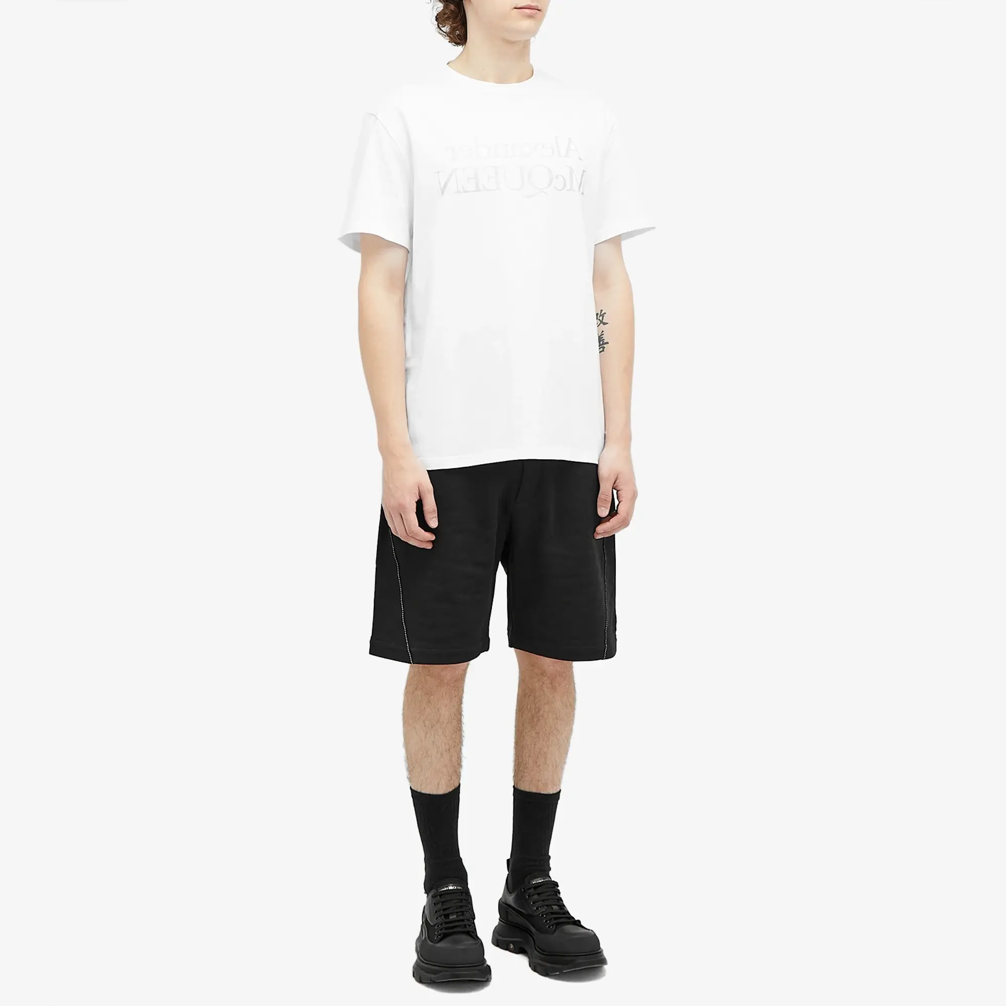 Alexander McQueen Men's Reflective Reverse Logo T-Shirt White / Silver