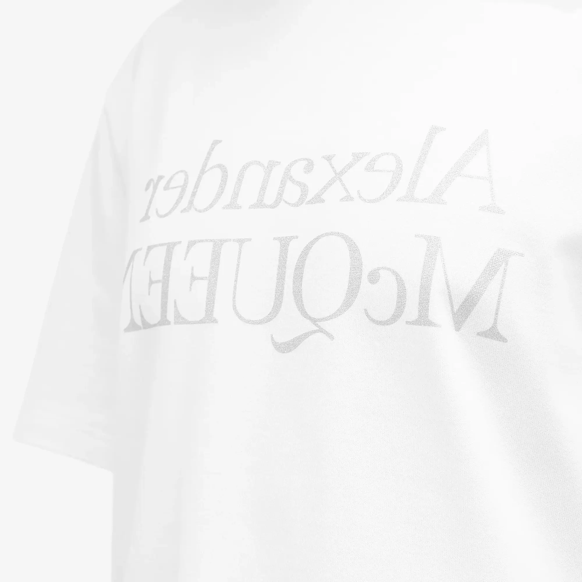 Alexander McQueen Men's Reflective Reverse Logo T-Shirt White / Silver