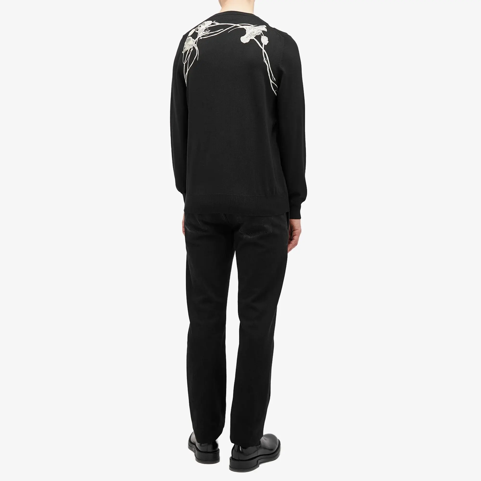 Alexander McQueen Men's Embroidered Flower Crew Neck Jumper Black/Ivory