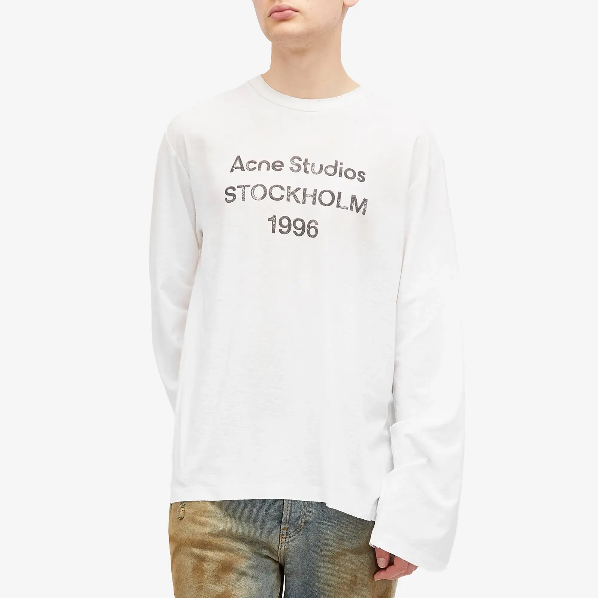 Acne Studios Men's Edden 1996 Logo Long Sleeve T-Shirt Dusty White