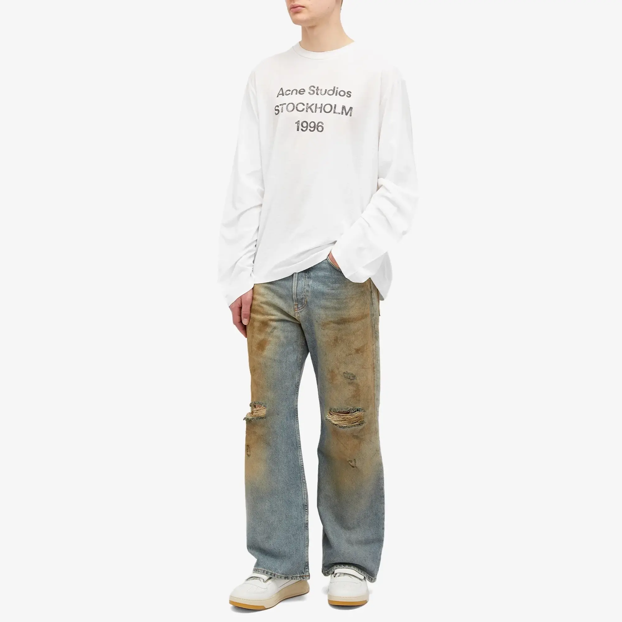 Acne Studios Men's Edden 1996 Logo Long Sleeve T-Shirt Dusty White