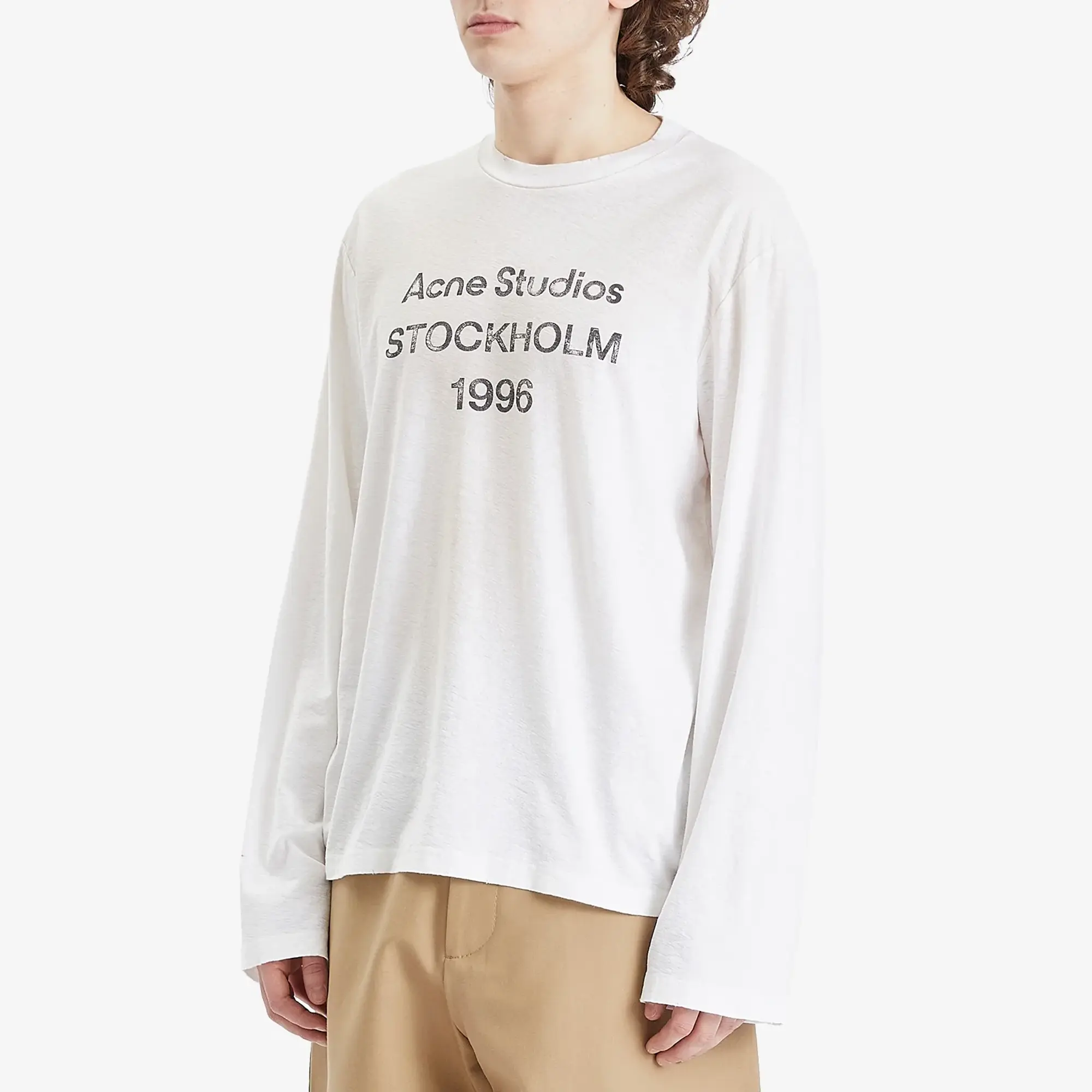 Acne Studios Men's Edden 1996 Logo Long Sleeve T-Shirt Dusty White