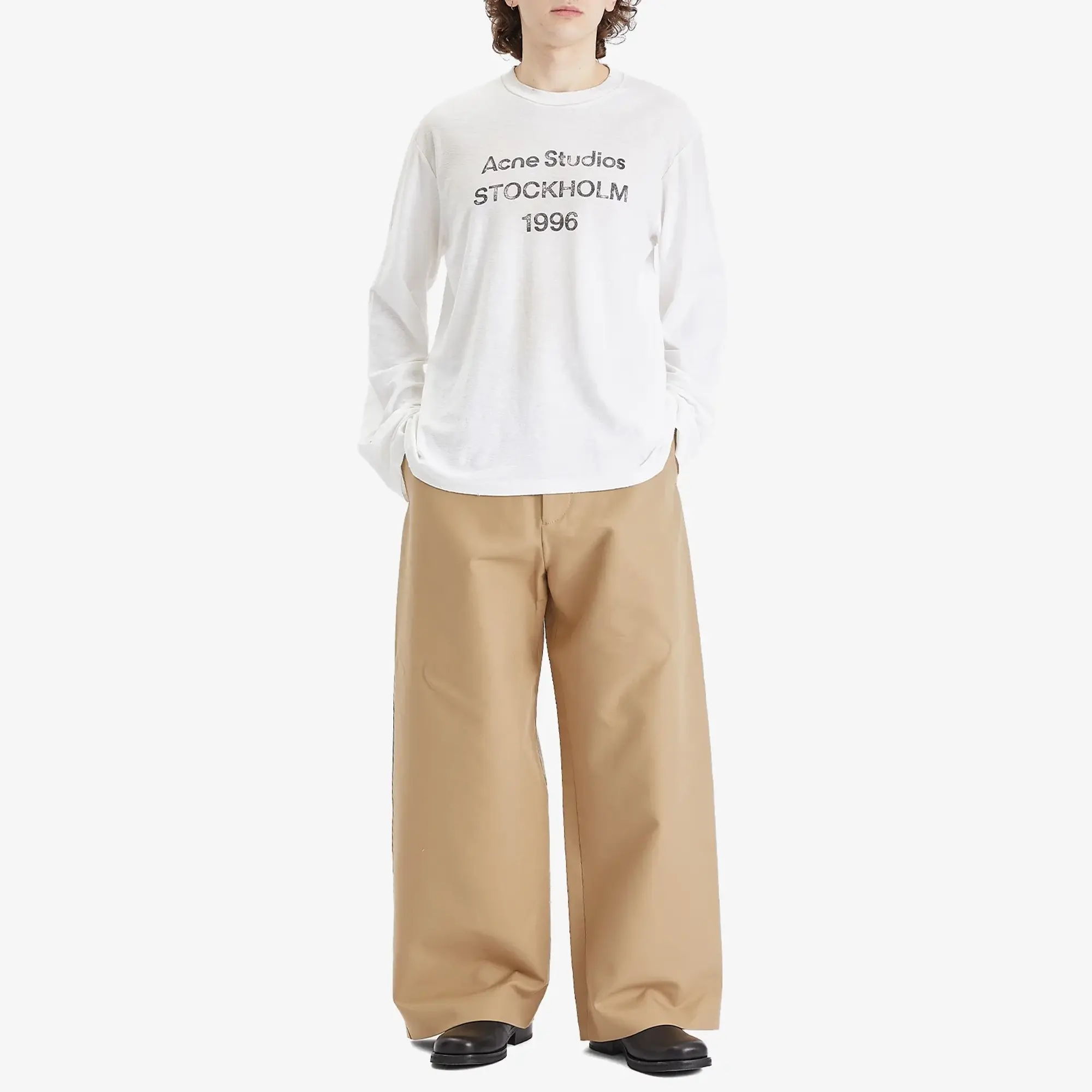 Acne Studios Men's Edden 1996 Logo Long Sleeve T-Shirt Dusty White