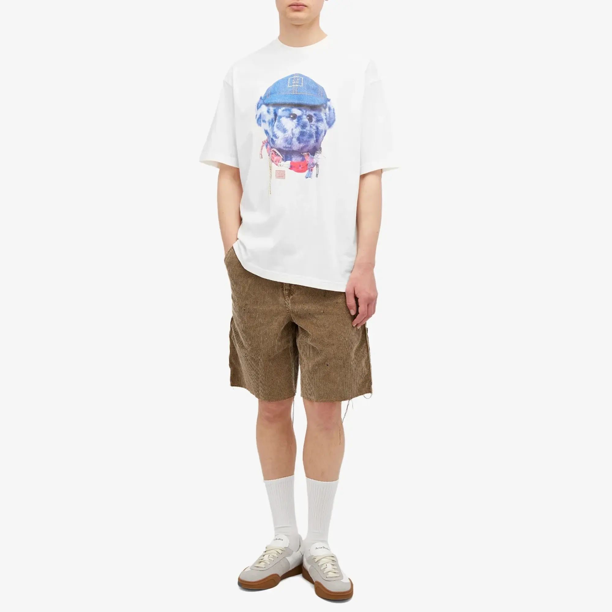 Acne Studios Men's Exford Face Teddy Bear T-Shirt Optic White