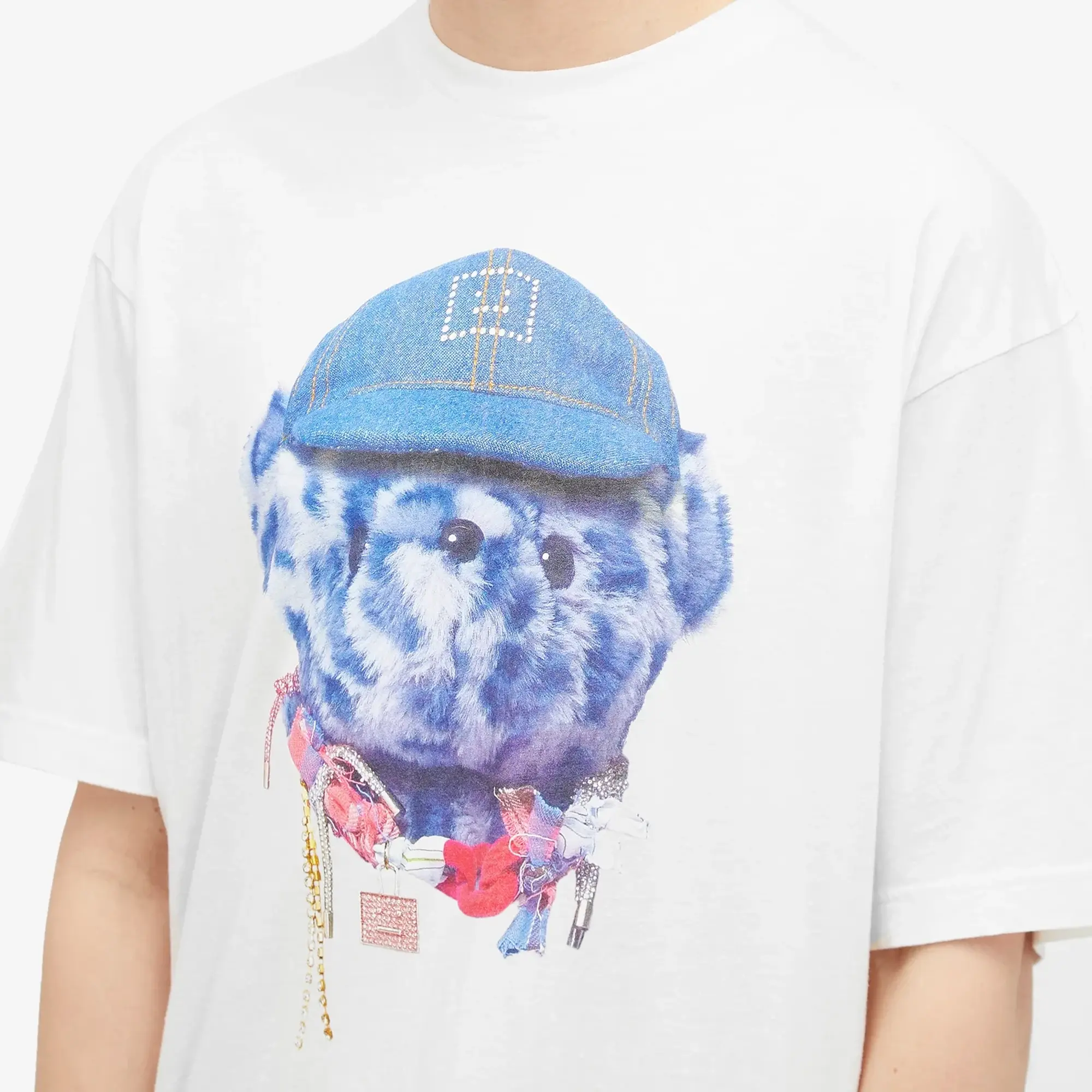Acne Studios Men's Exford Face Teddy Bear T-Shirt Optic White