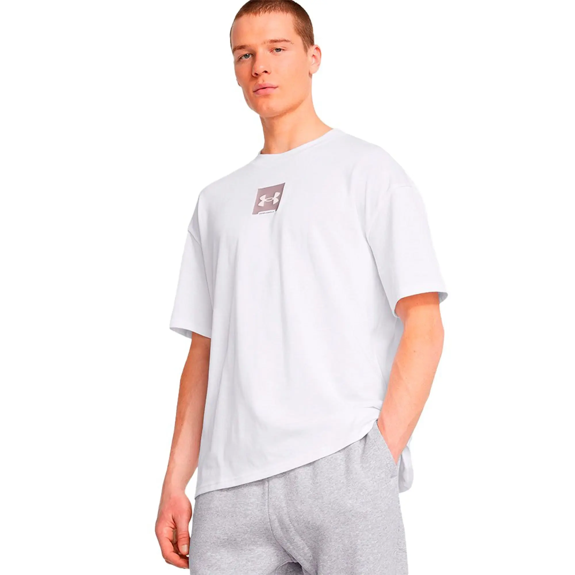 Men's  Under Armour  Heavyweight Oversized SM Box Short Sleeve White / Tetra Gray XXL