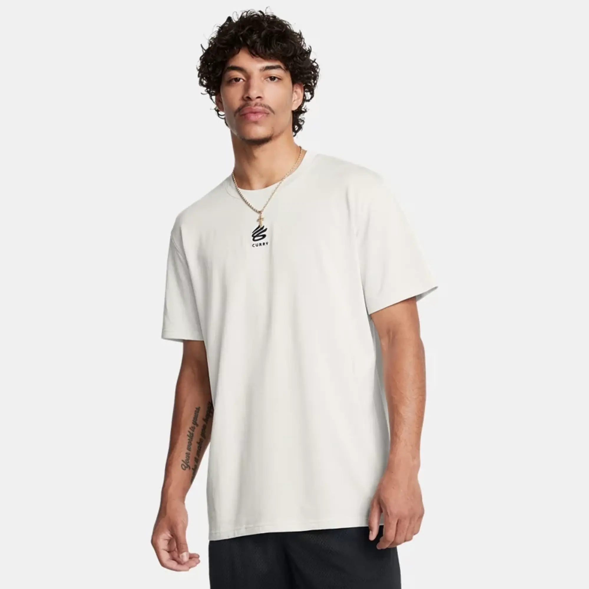 Under Armour Men's Curry Logo Heavyweight T-Shirt White Clay / Black XXL