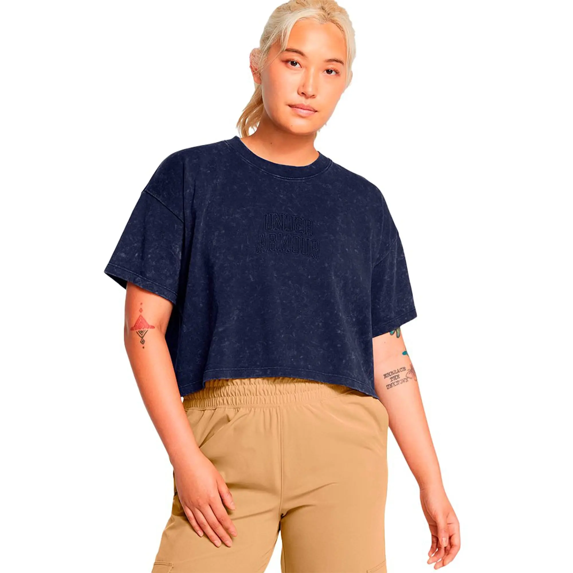 Women's  Under Armour  Varsity Crop Heavyweight Short Sleeve Midnight Navy / Midnight Navy M