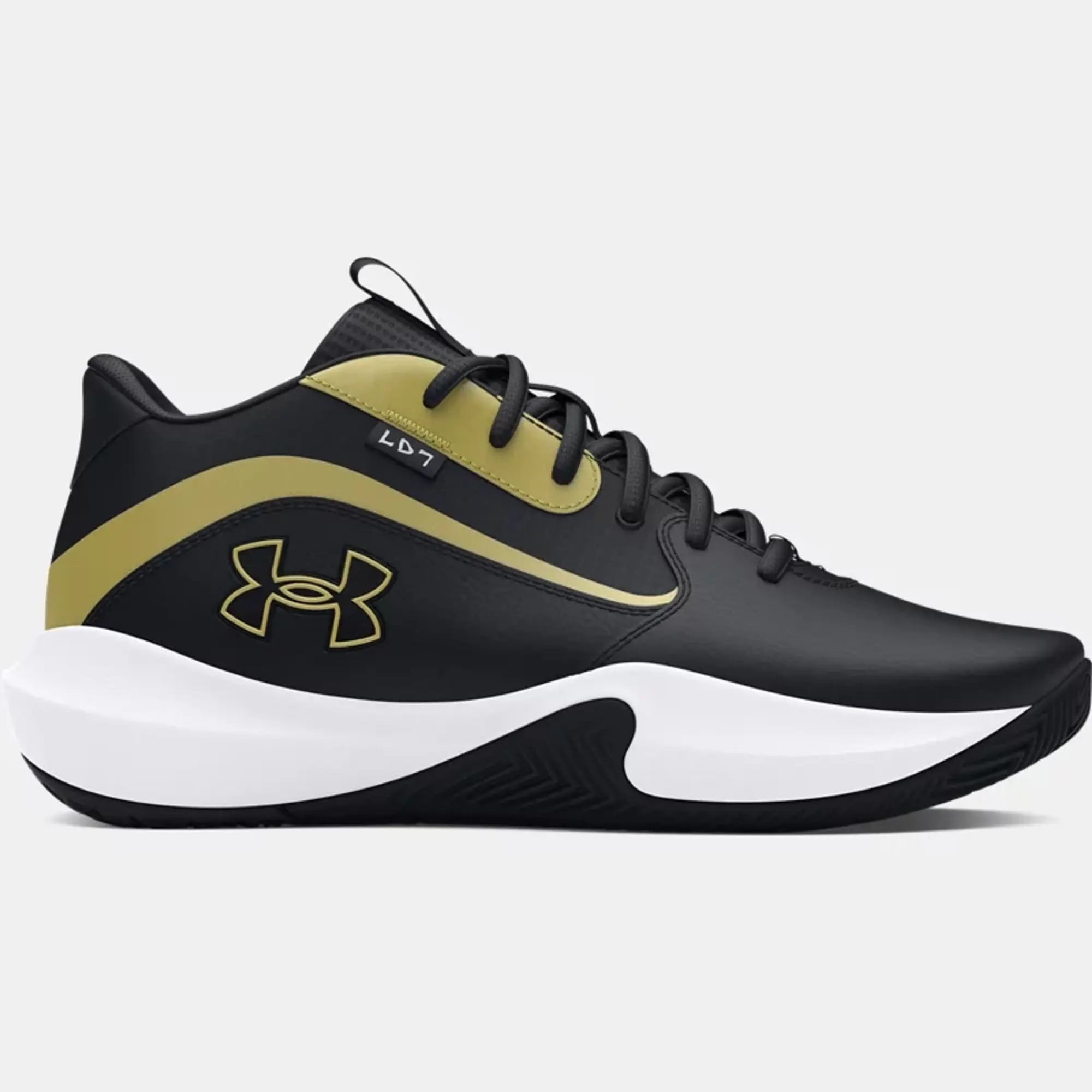 Unisex  Under Armour  Lockdown 7 Basketball Shoes Black / Black / Metallic Gold 6.5