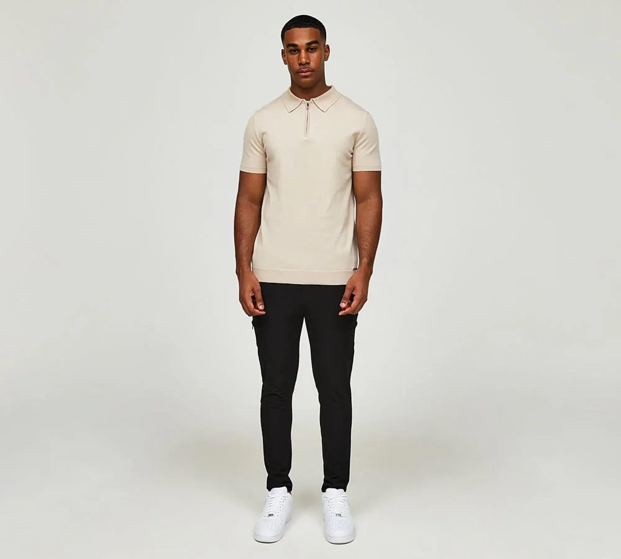 Belier Short Sleeved Quarter Zip Knit Polo Shirt - Beige - Size XL - Beige