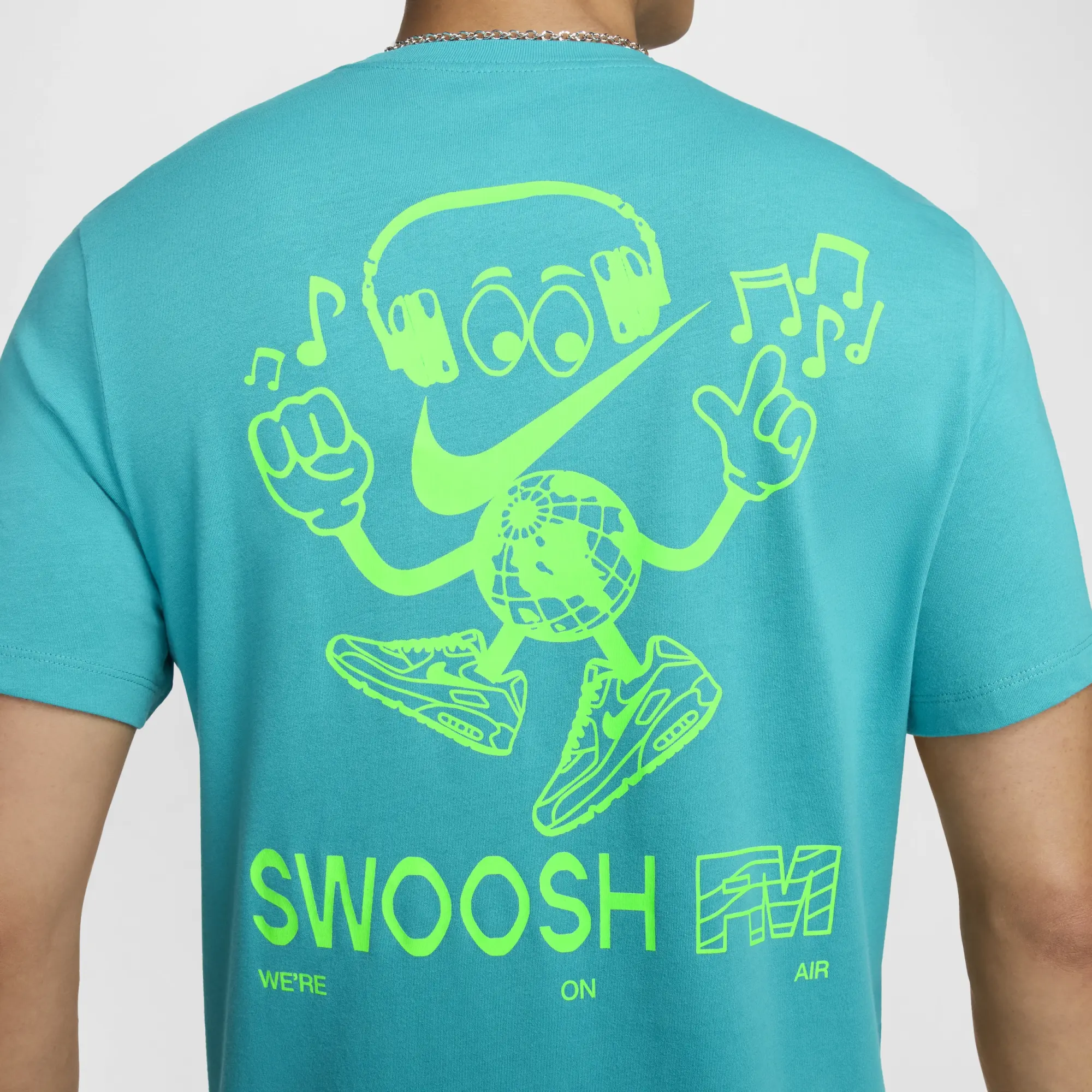 Nike Swoosh Fm Graphic Backprint T-Shirt In Teal-Blue