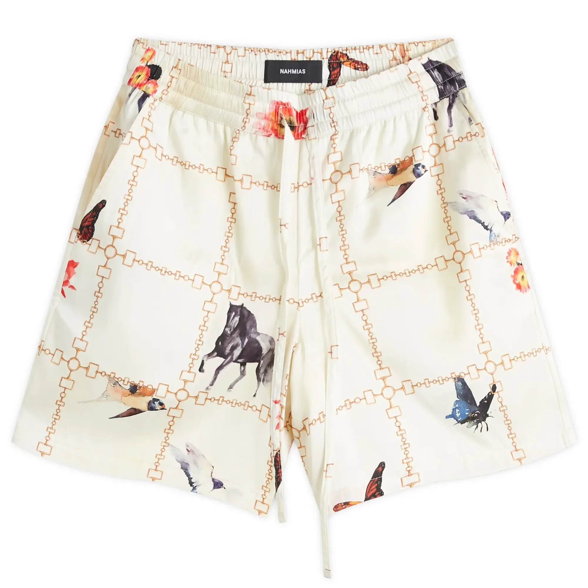 Nahmias Men's Wildlife Silk Shorts Wildlife Print Ivory