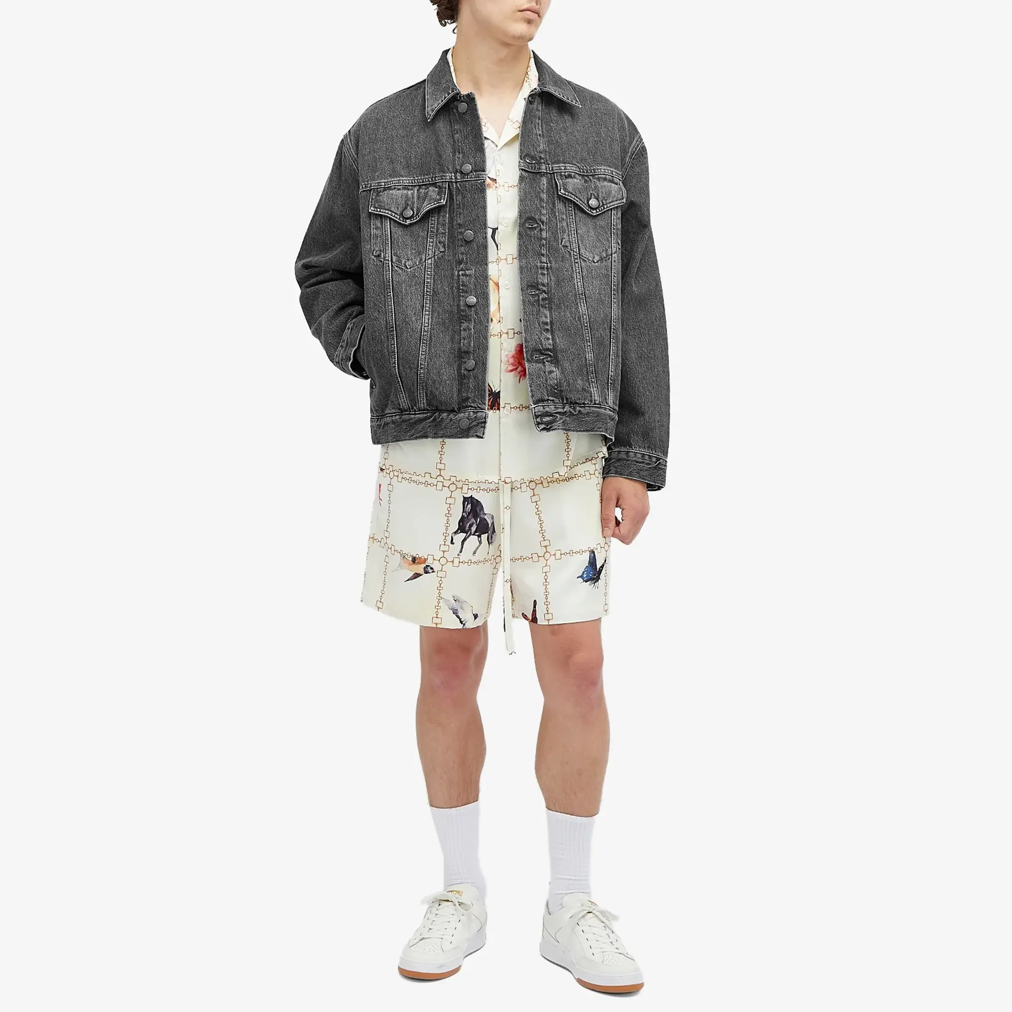 Nahmias Men's Wildlife Silk Shorts Wildlife Print Ivory
