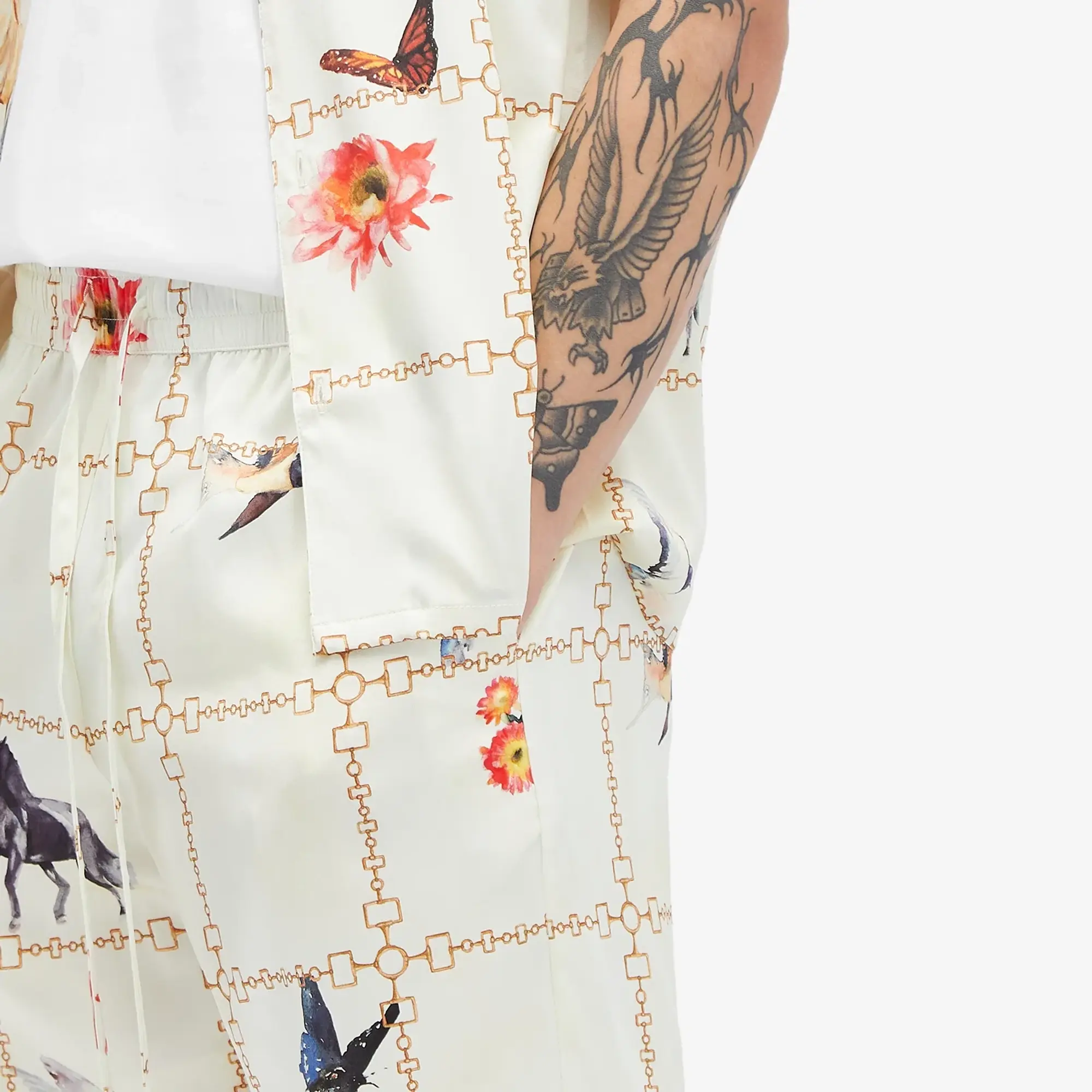 Nahmias Men's Wildlife Silk Shorts Wildlife Print Ivory