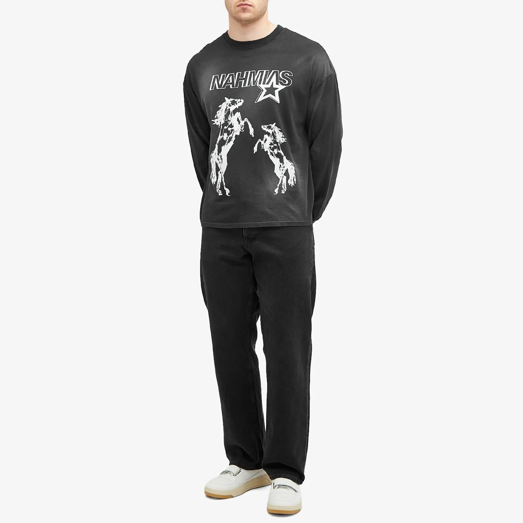 Nahmias Men's Nahmias Men's Horses Long Sleeve T-Shirt Sunfade Black