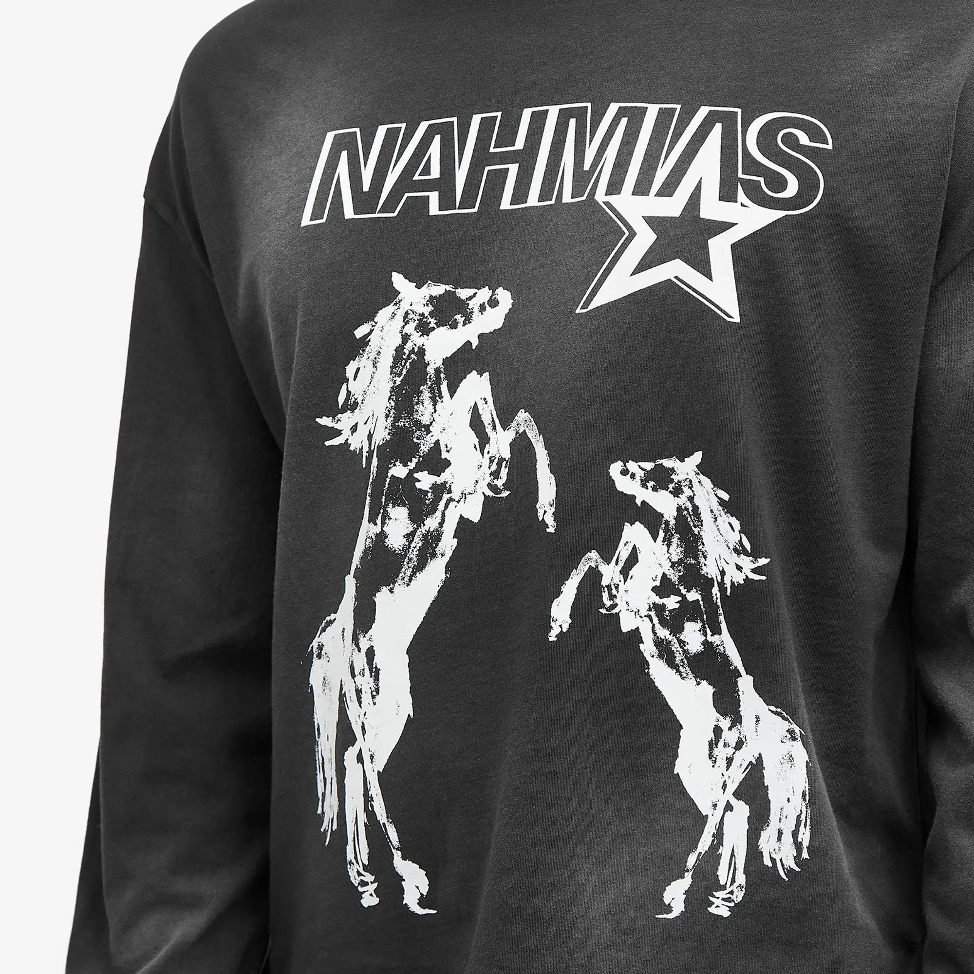 Nahmias Men's Nahmias Men's Horses Long Sleeve T-Shirt Sunfade Black