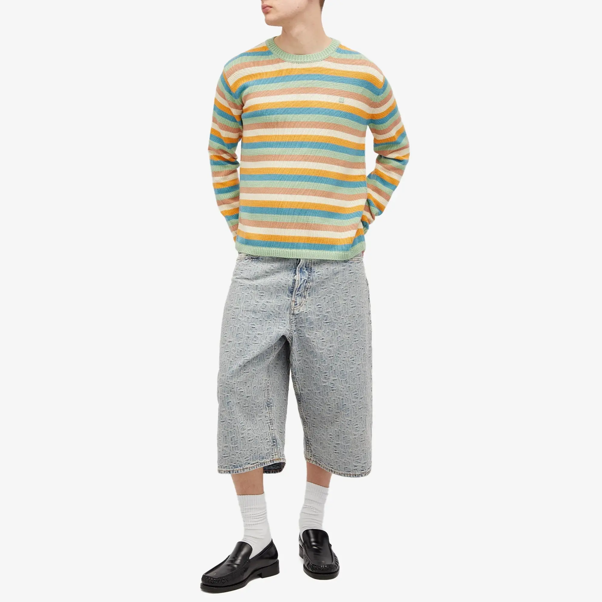 Acne Studios Men's Kripes Cotton Stripe Jumper Mint Green/Multi