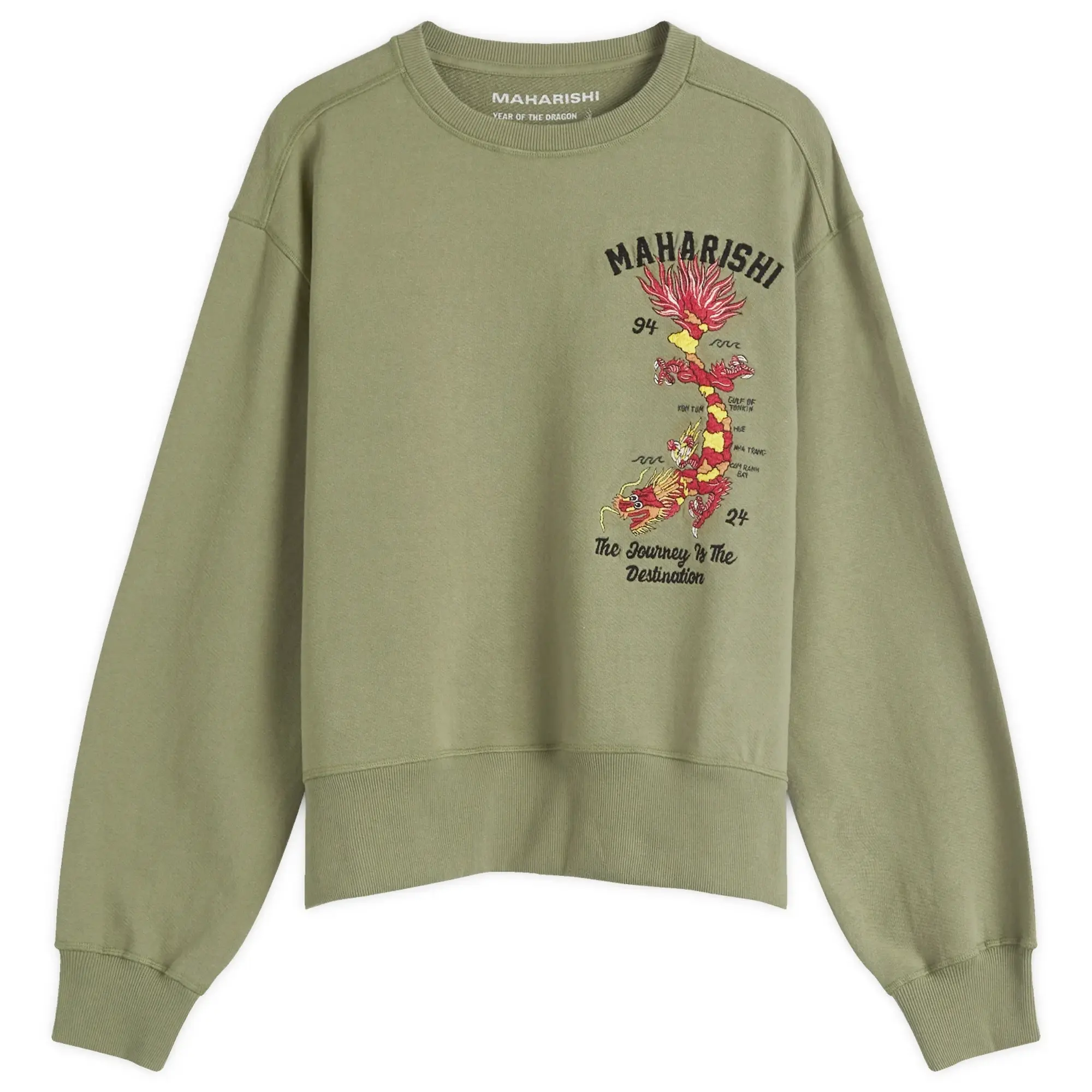 Maharishi Men's Dragon Map Vintage Crew Sweat Olive