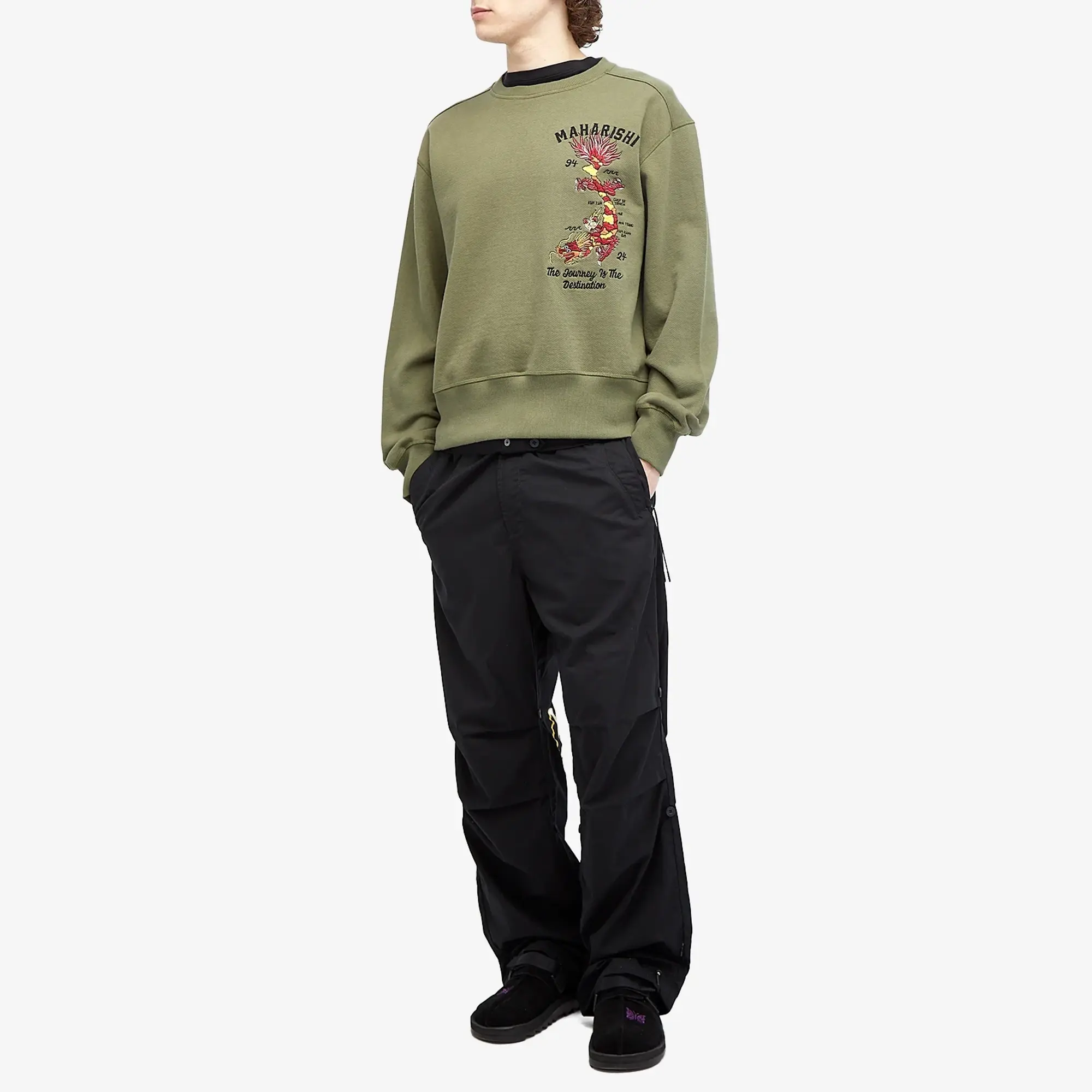 Maharishi Men's Dragon Map Vintage Crew Sweat Olive