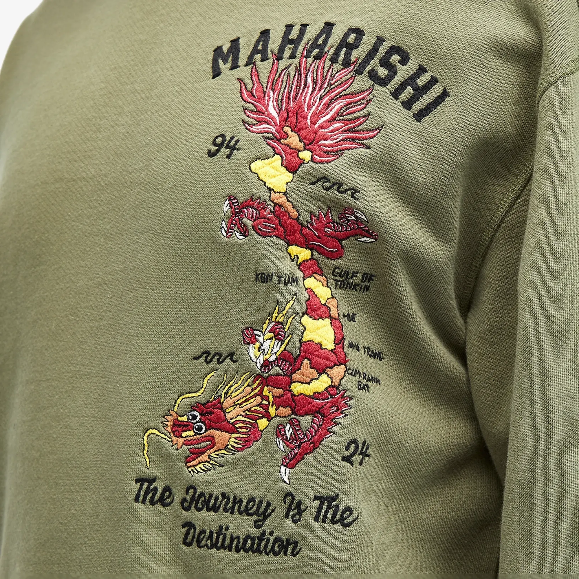 Maharishi Men's Dragon Map Vintage Crew Sweat Olive