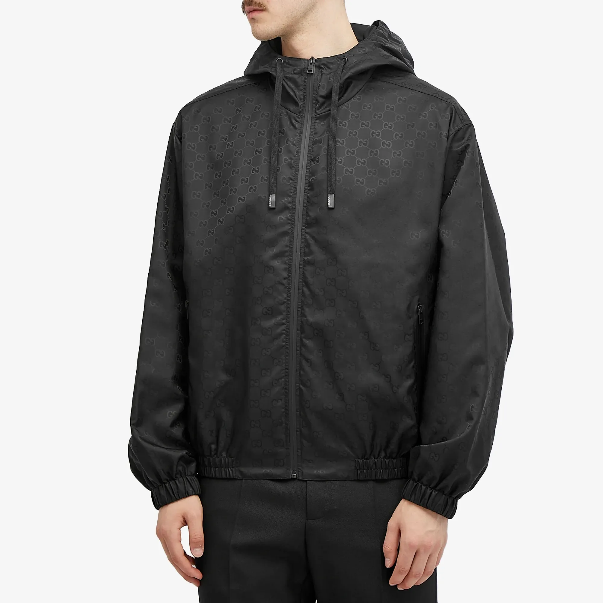 Gucci Men's GG Jacquard Hooded Jacket Black | 784185-ZAQFS-1000