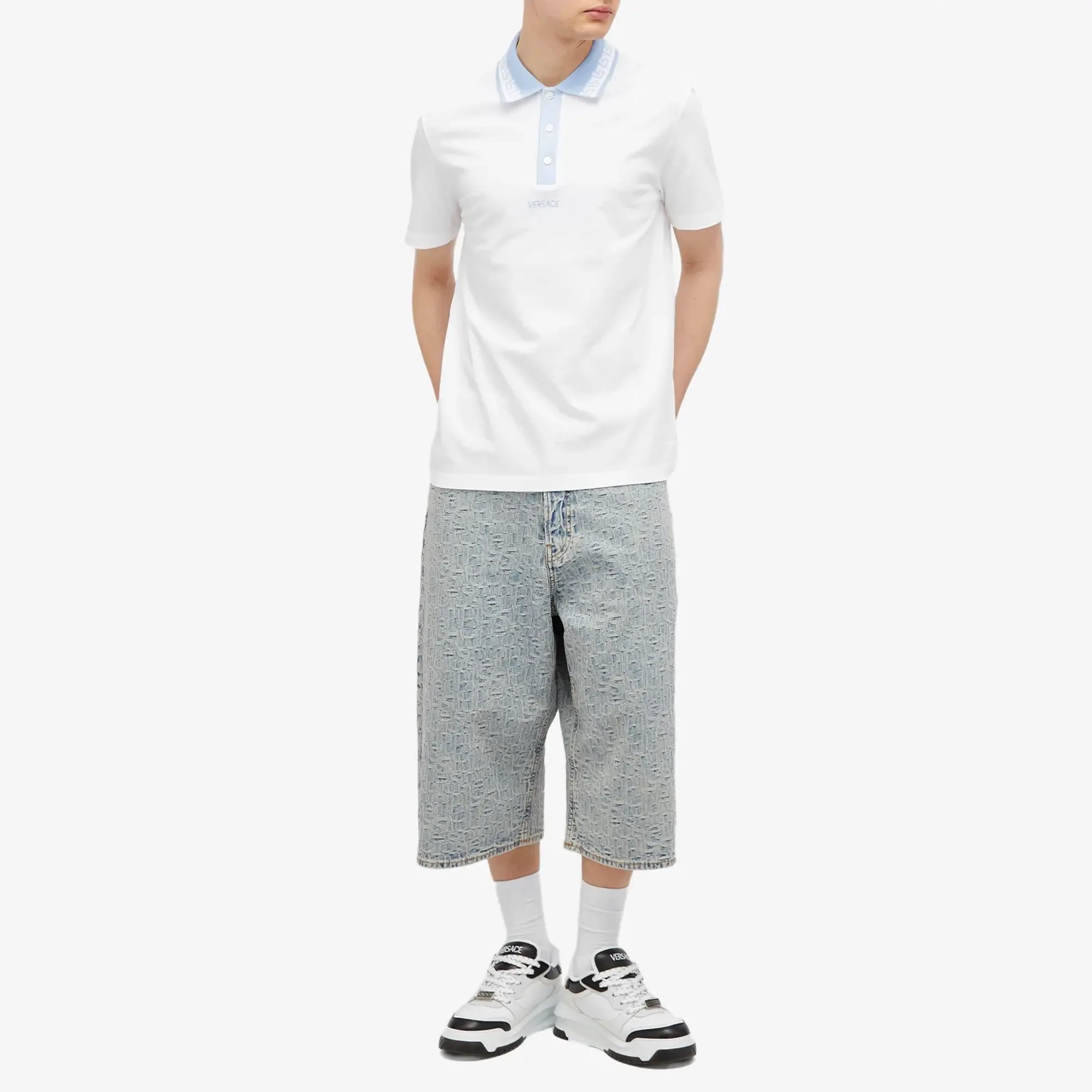 Versace Men's Embroidered Polo Shirt White