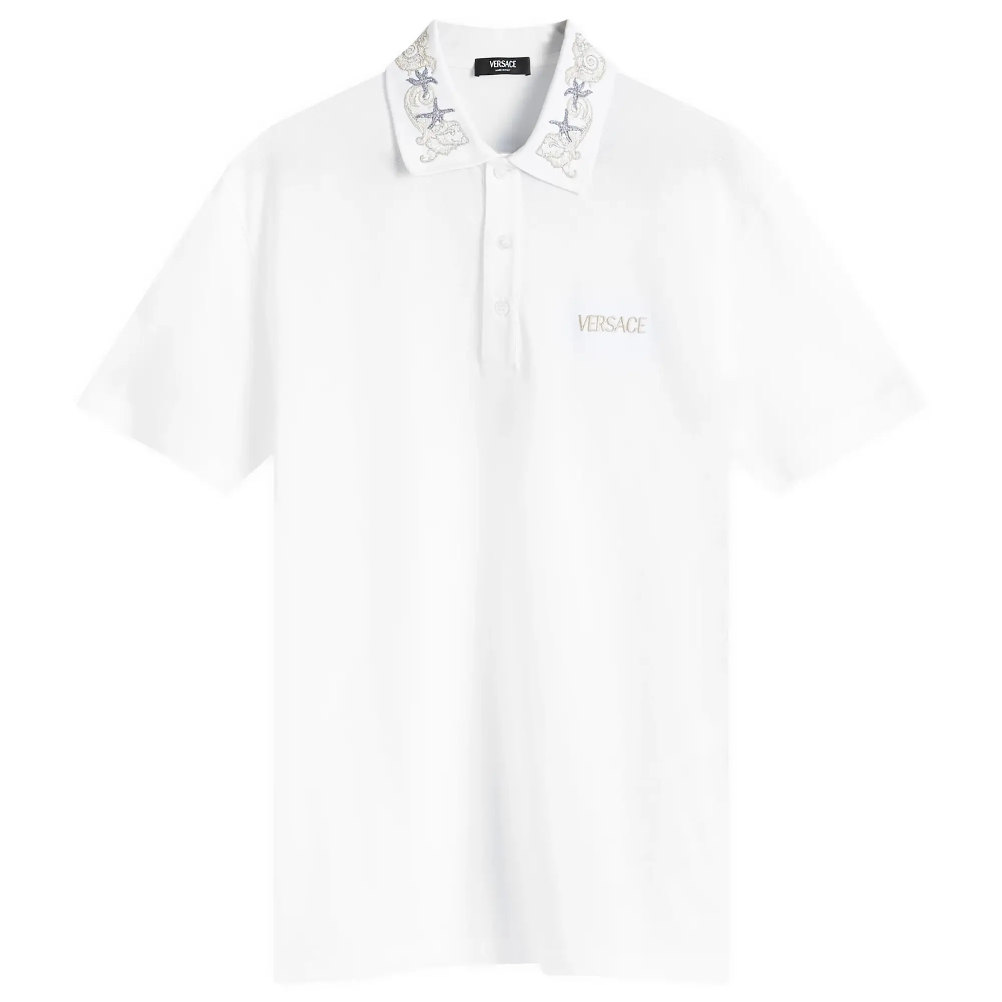 Versace Men's Embroidered Polo Shirt White