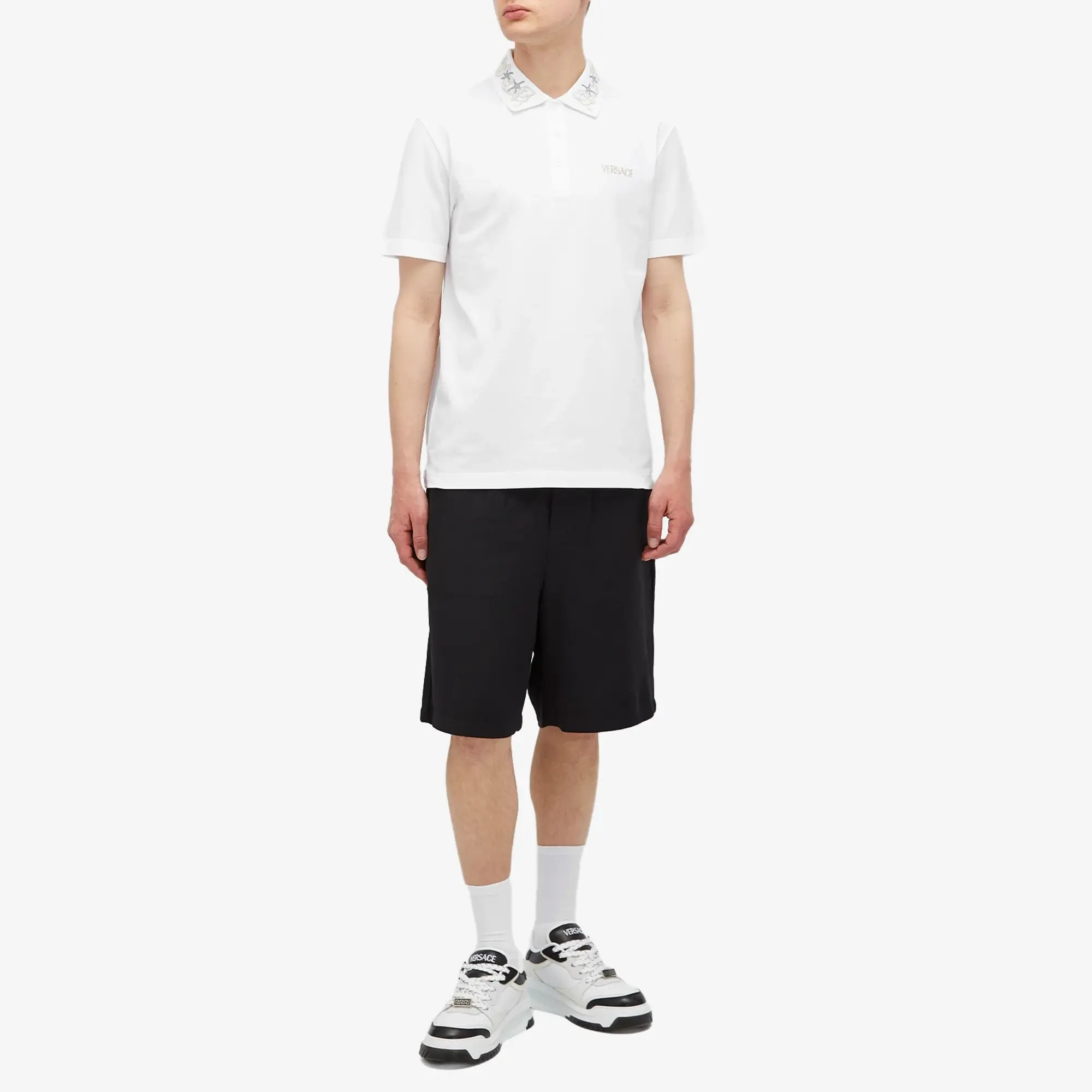 Versace Men's Embroidered Polo Shirt White