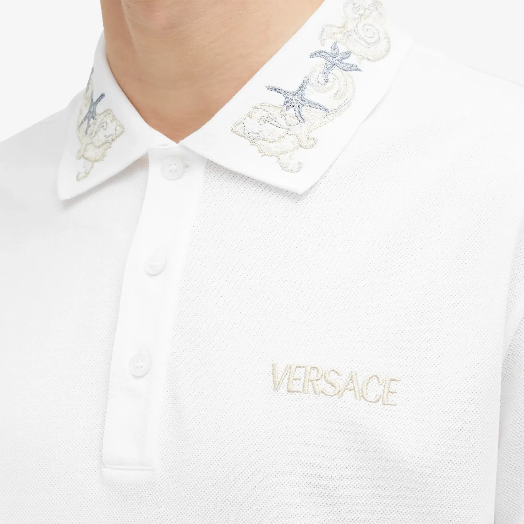 Versace Men's Embroidered Polo Shirt White